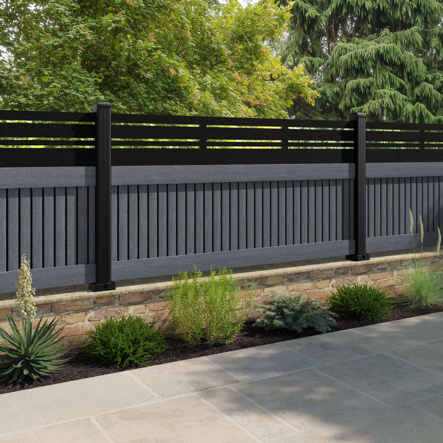 Virtis Linea Fence Panel - Anthracite - with our composite posts