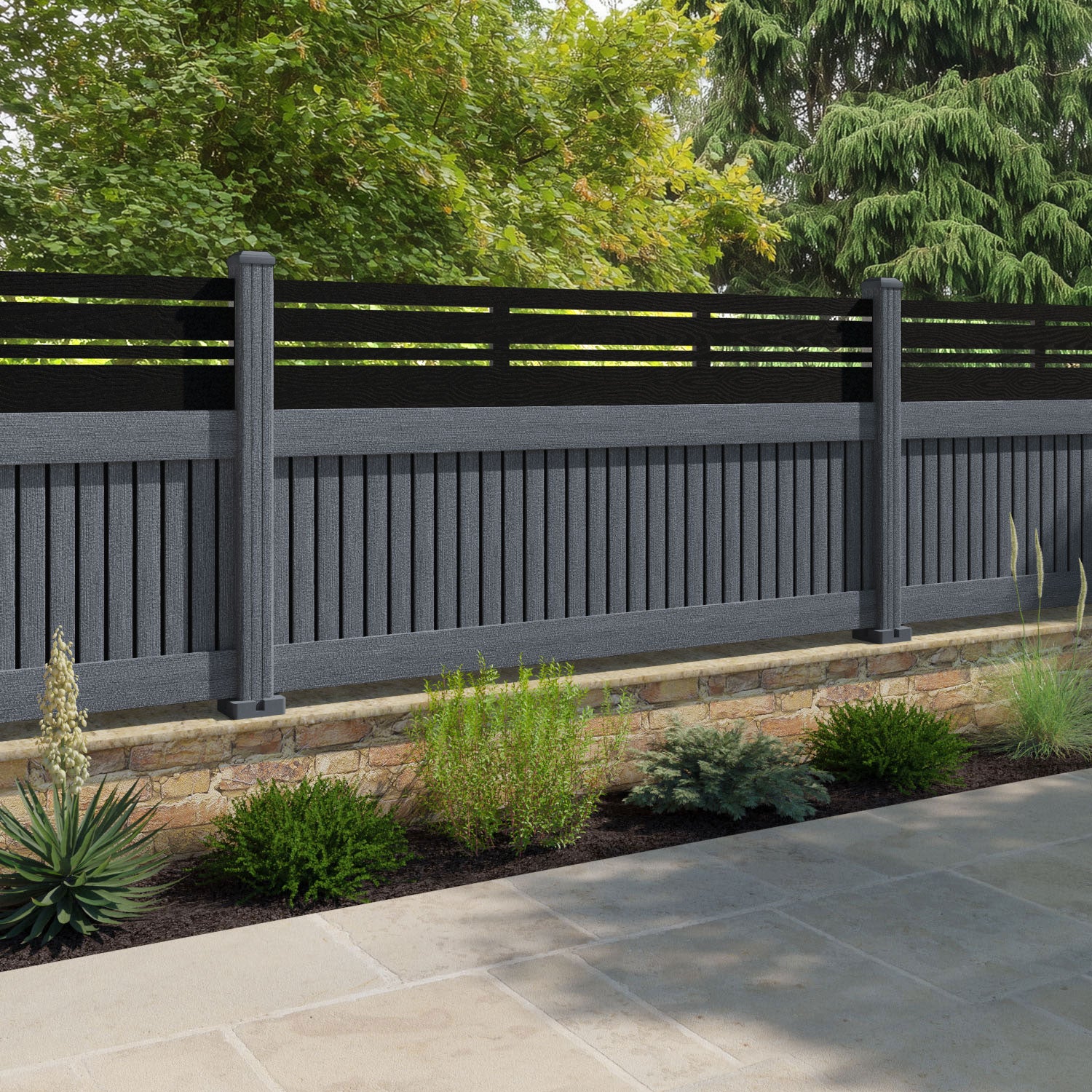 Virtis Linea Fence Panel - Anthracite - with our composite posts