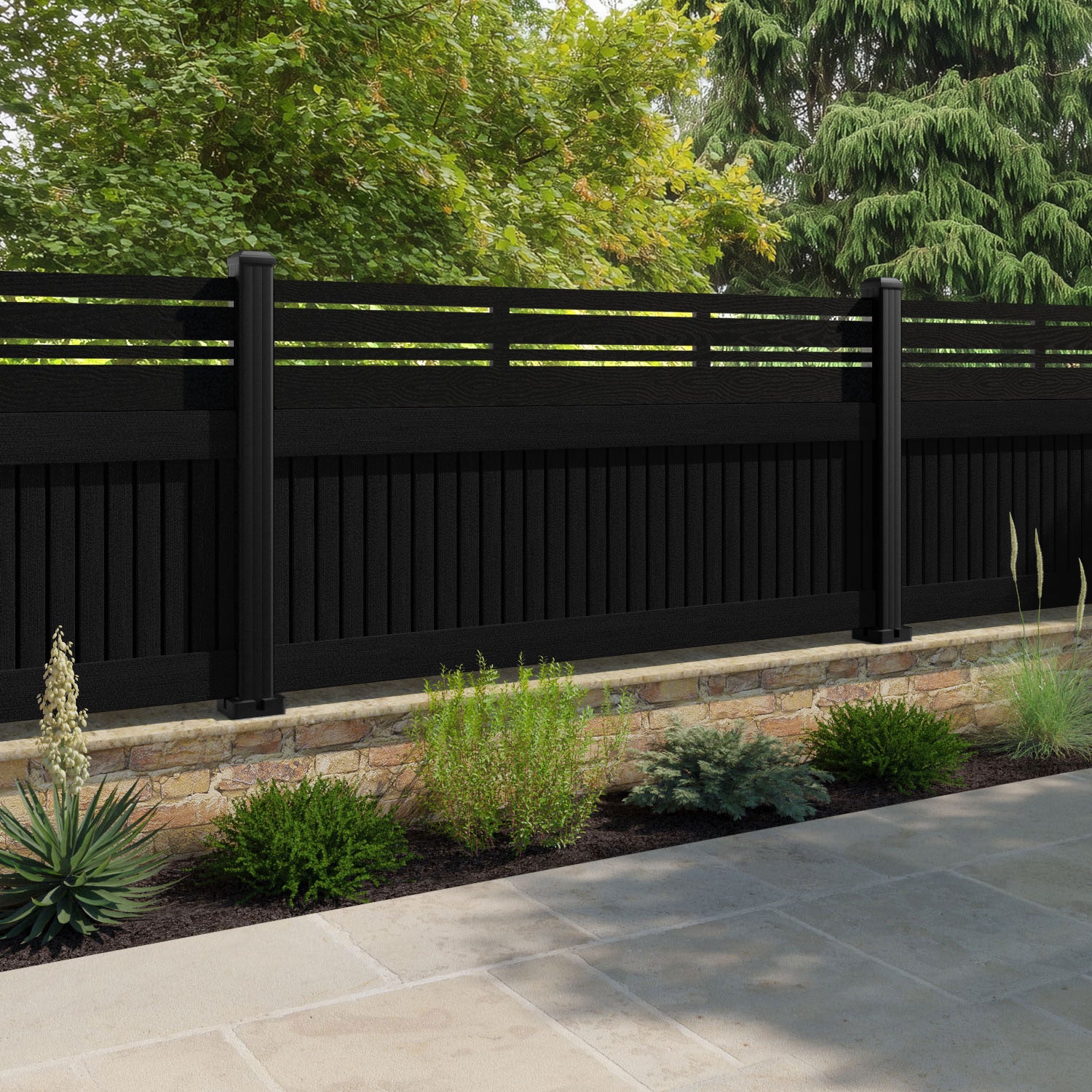 Virtis Linea Fence Panel - Black - with our aluminium posts