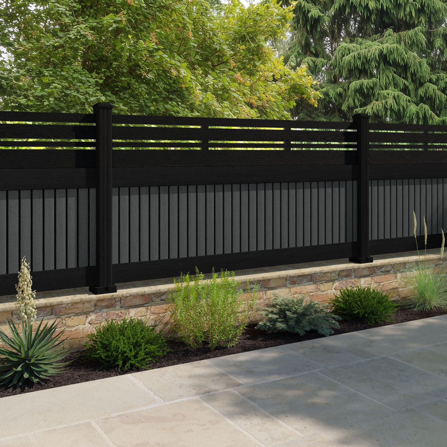 Virtis Linea Fence Panel - Dark Grey - with our composite posts