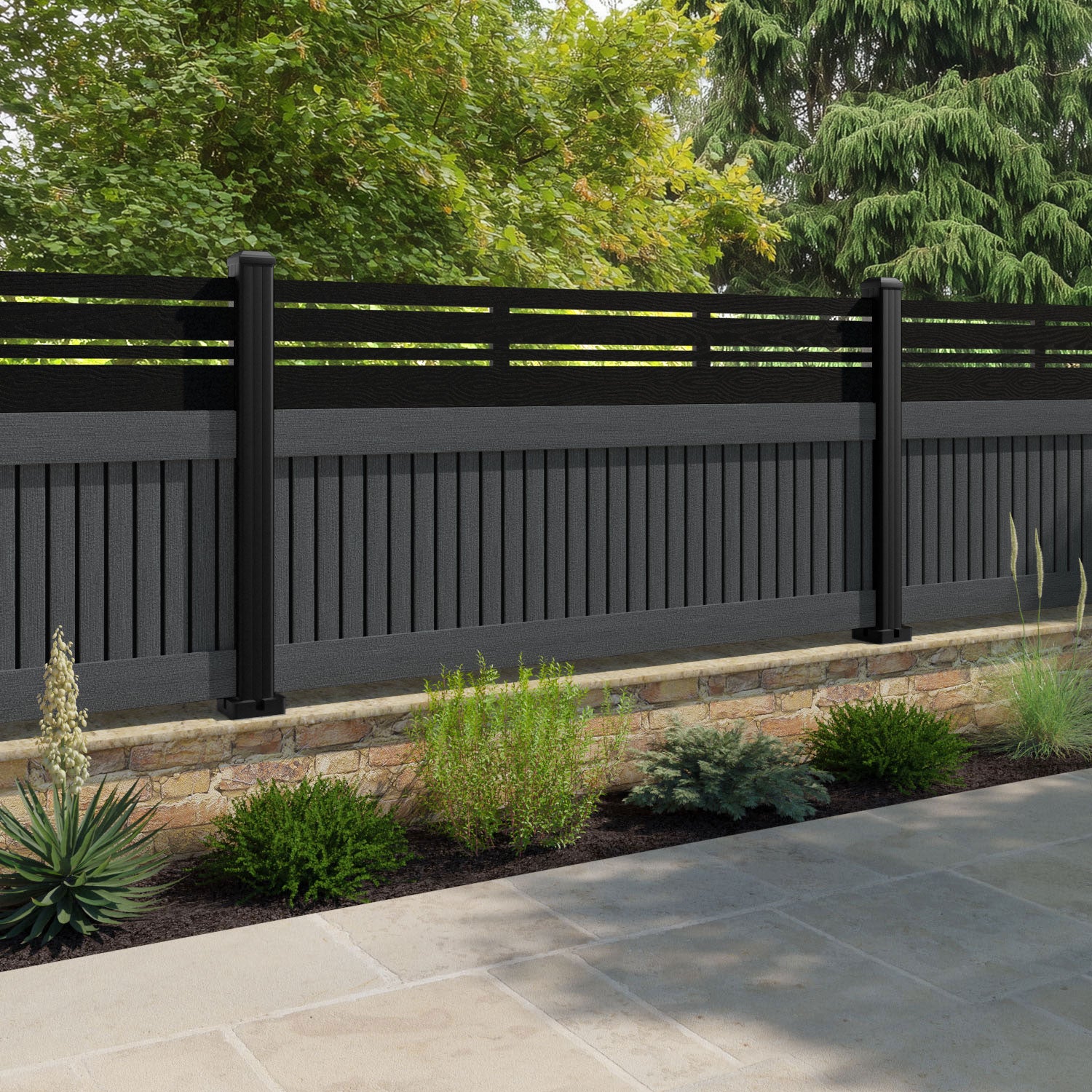 Virtis Linea Fence Panel - Dark Grey - with our composite posts