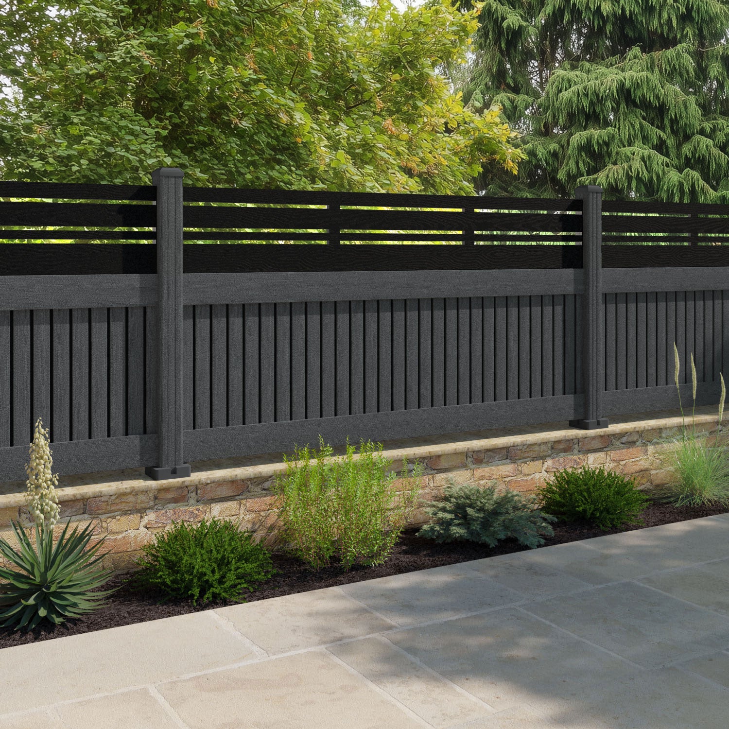Virtis Linea Fence Panel - Dark Grey - with our composite posts