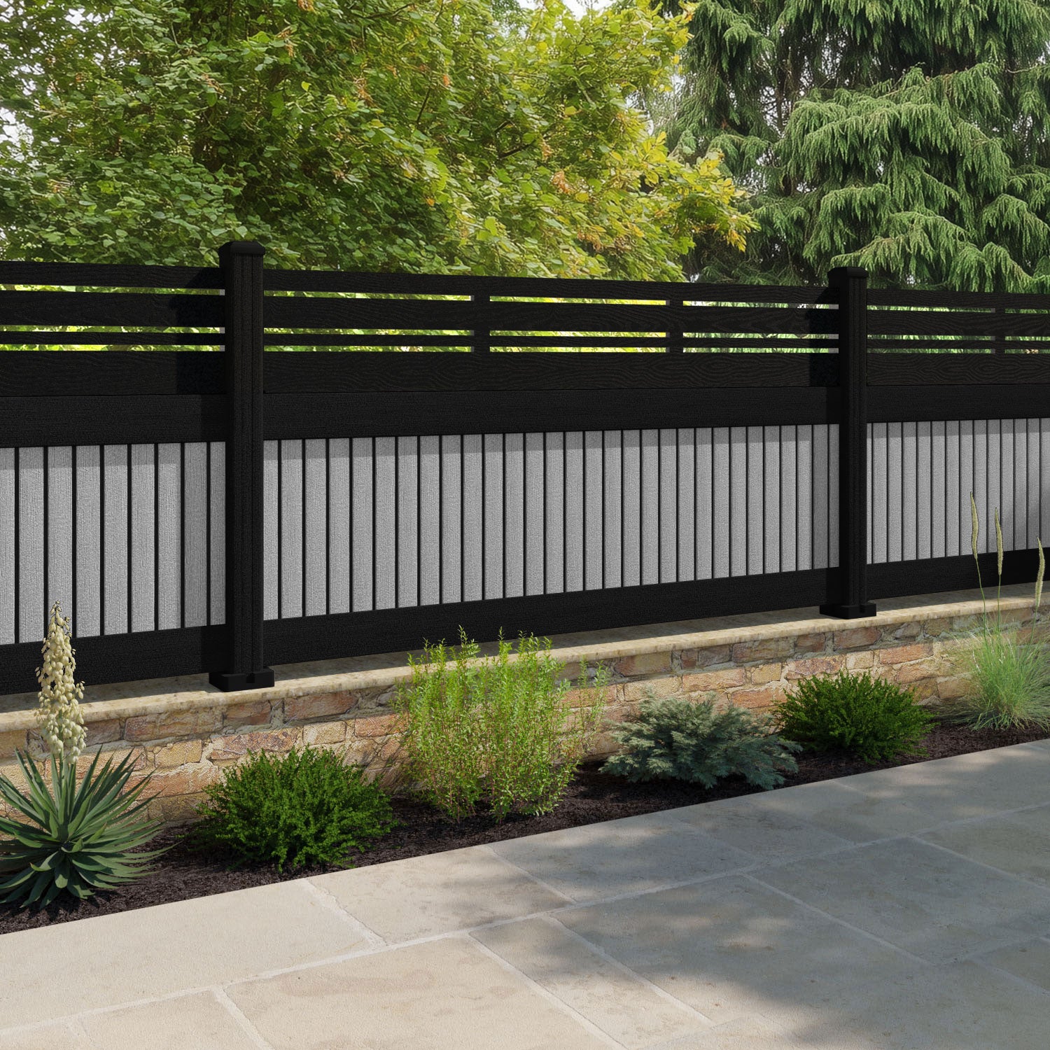 Virtis Linea Fence Panel - Light Grey - with our composite posts