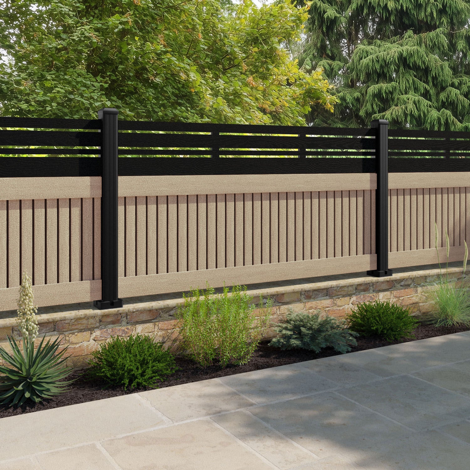 Virtis Linea Fence Panel - Light Oak - with our aluminium posts