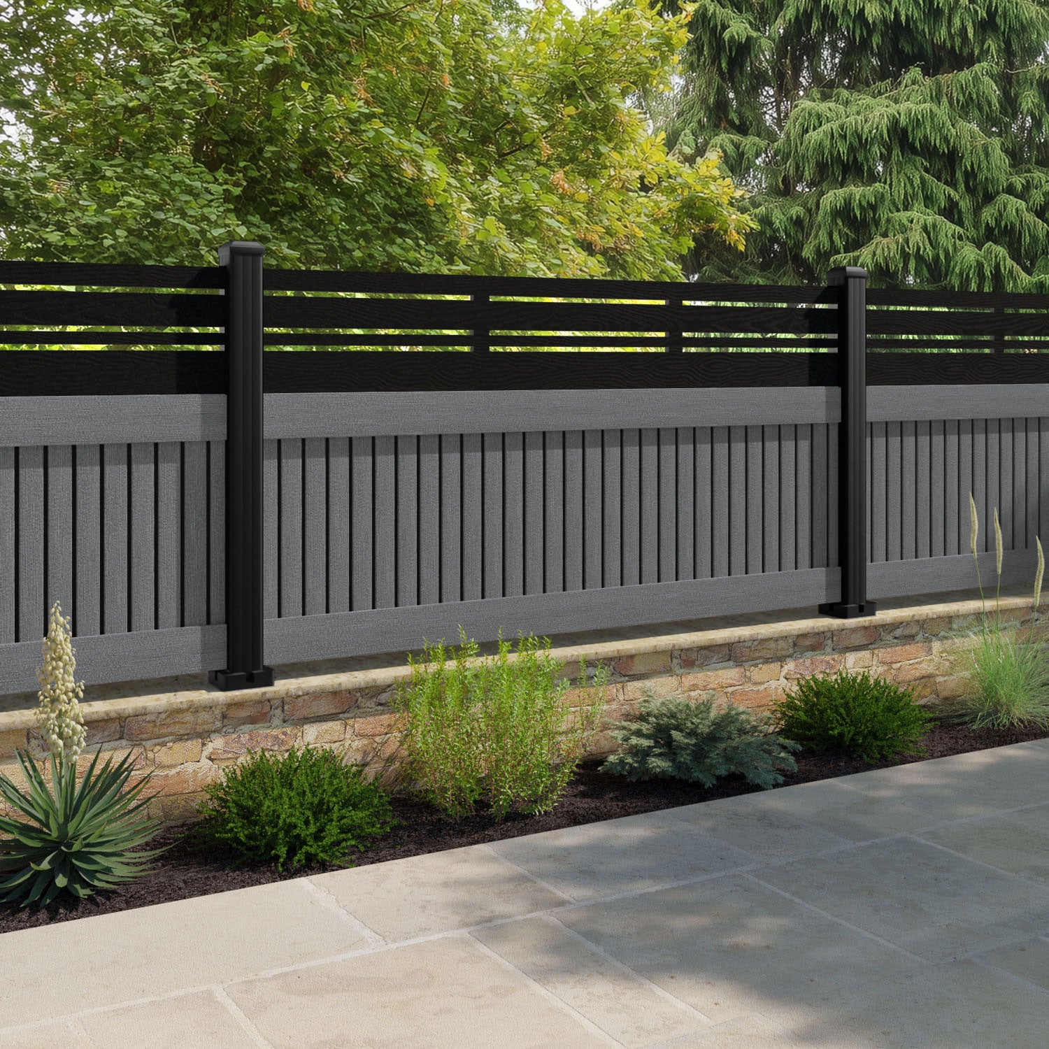 Virtis Linea Fence Panel - Mid Grey - with our composite posts