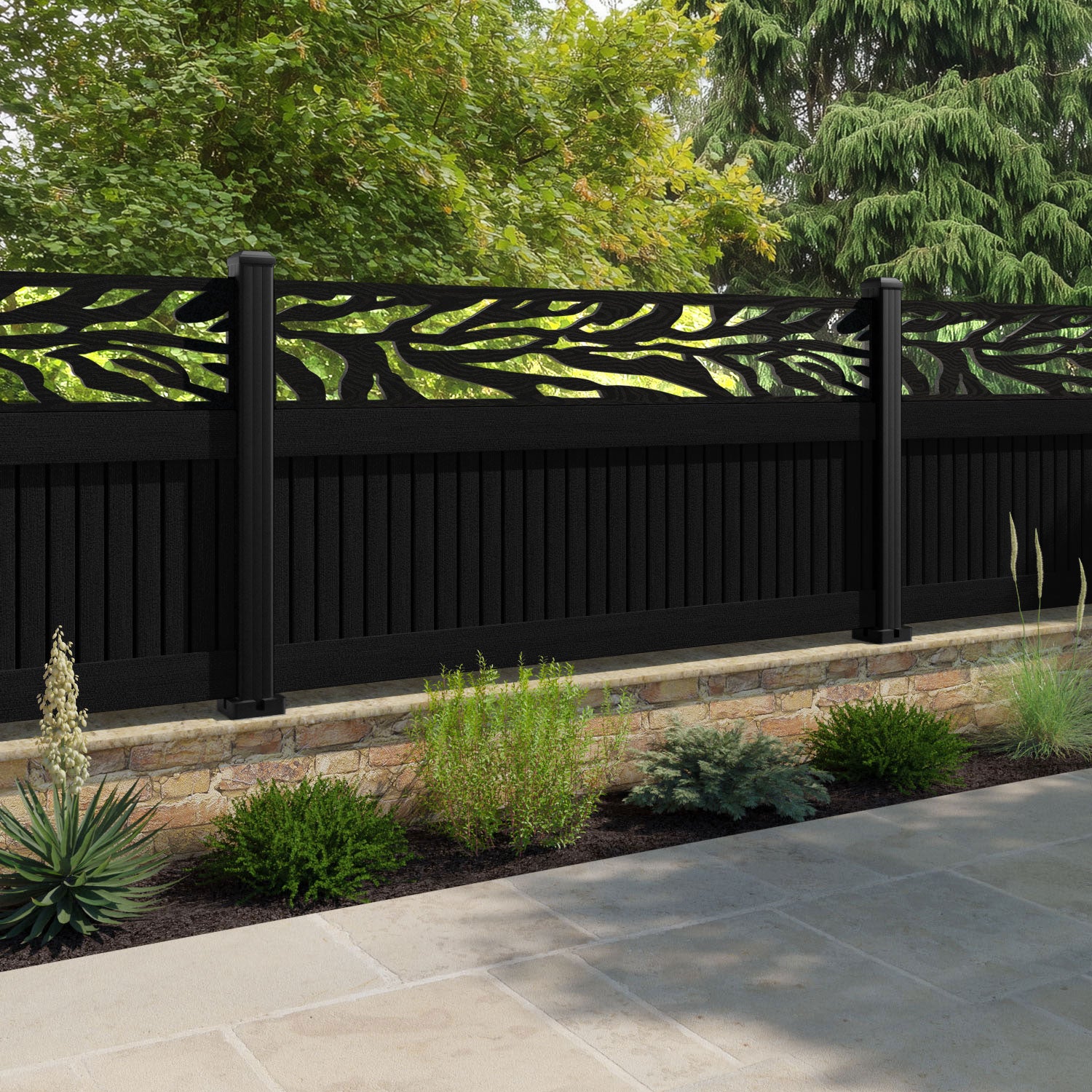 Virtis Malawi Fence Panel - Black - with our aluminium posts