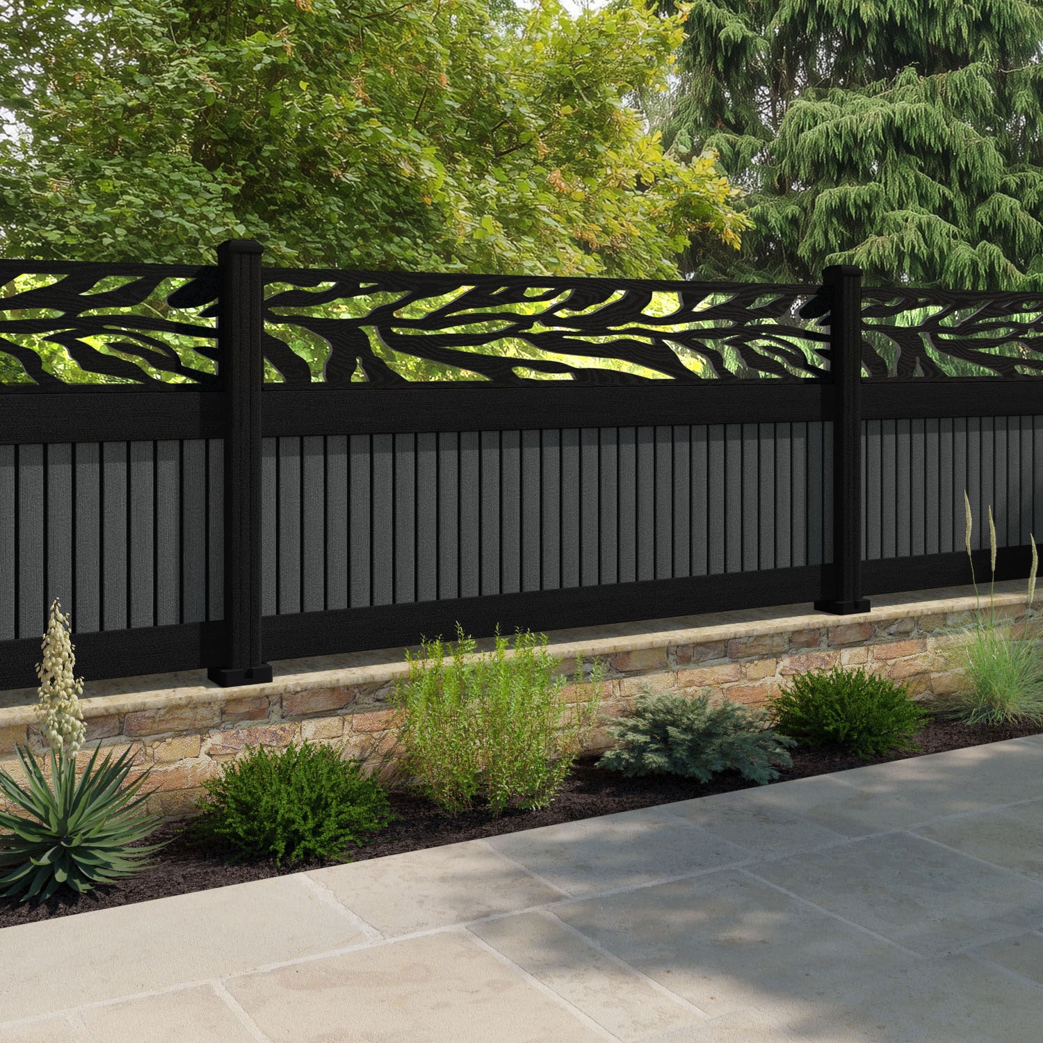 Virtis Malawi Fence Panel - Dark Grey - with our aluminium posts