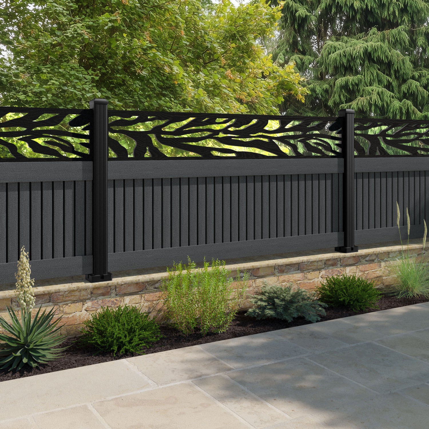 Virtis Malawi Fence Panel - Dark Grey - with our aluminium posts