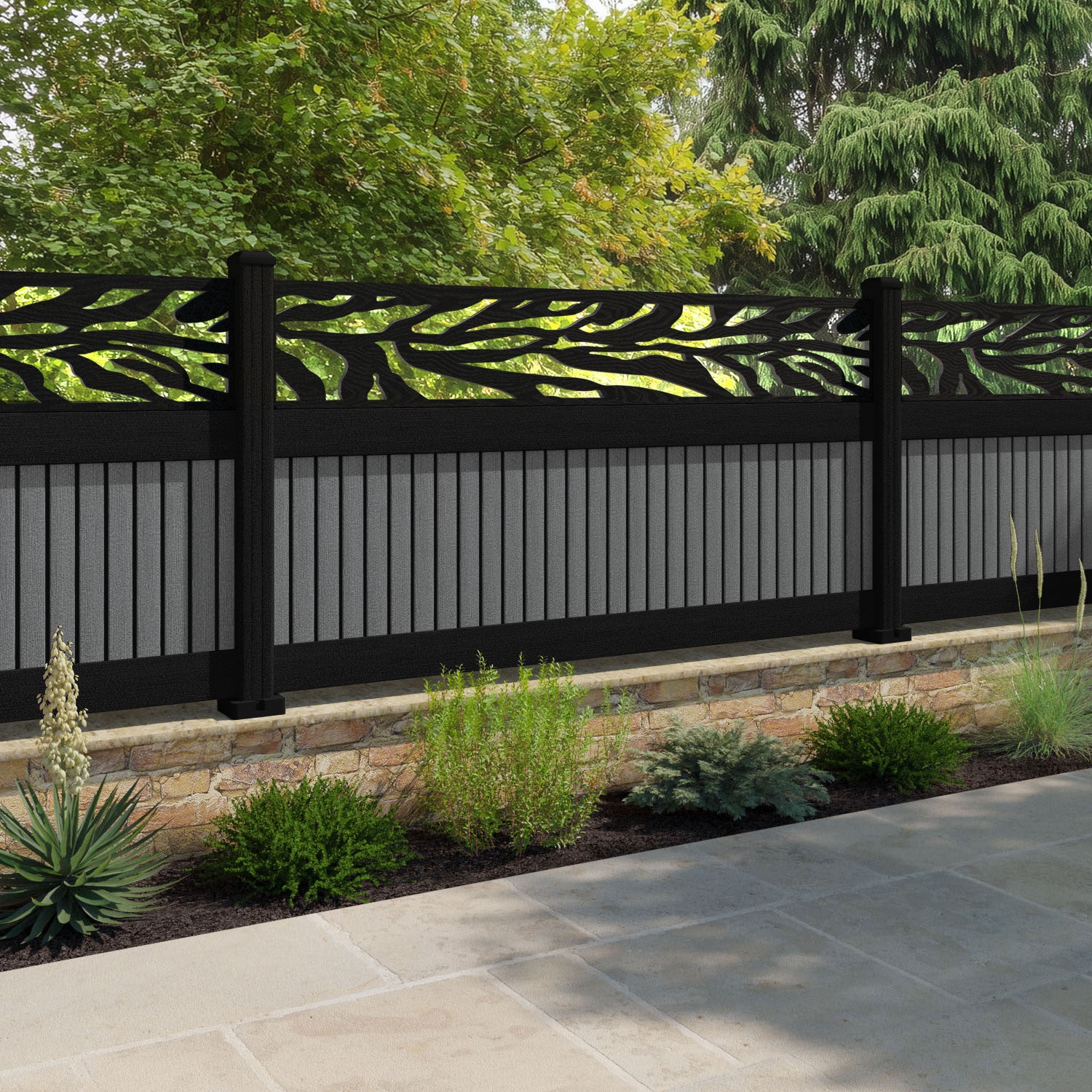 Virtis Malawi Fence Panel - Mid Grey - with our composite posts