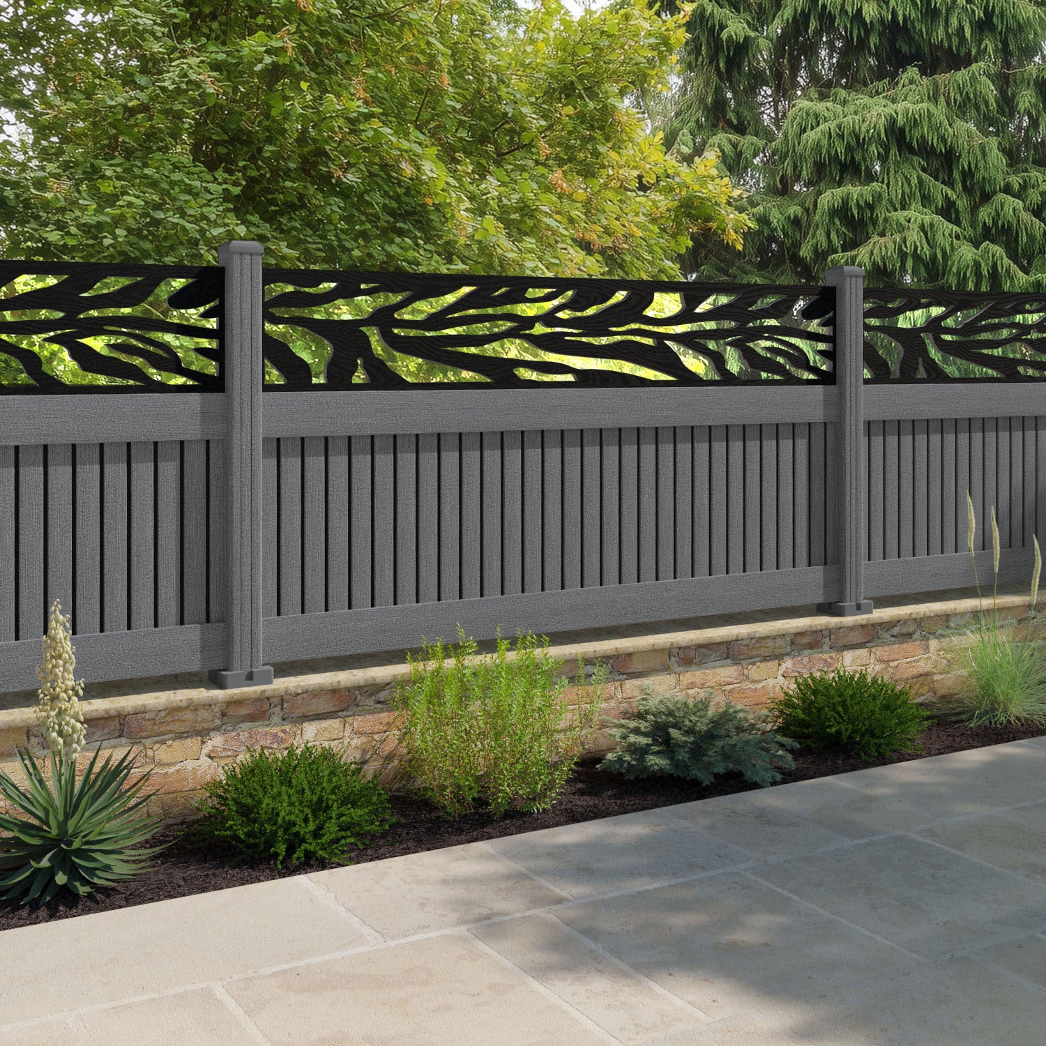 Virtis Malawi Fence Panel - Mid Grey - with our composite posts