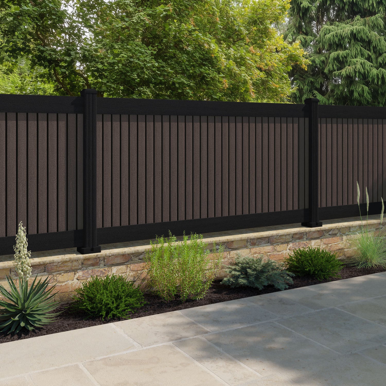 Virtis Fence Panel - Mid Brown - with our aluminium posts