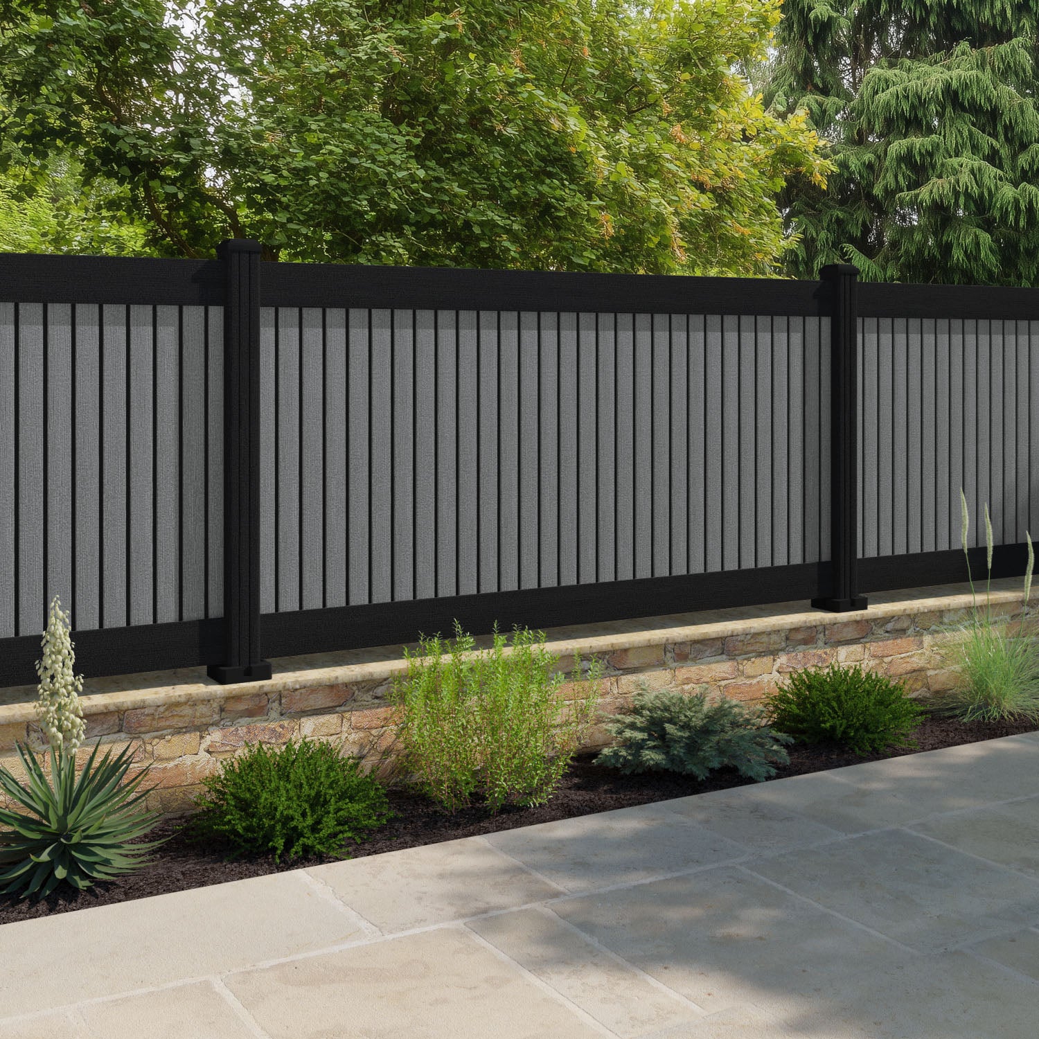 Virtis Fence Panel - Mid Grey - with our composite posts