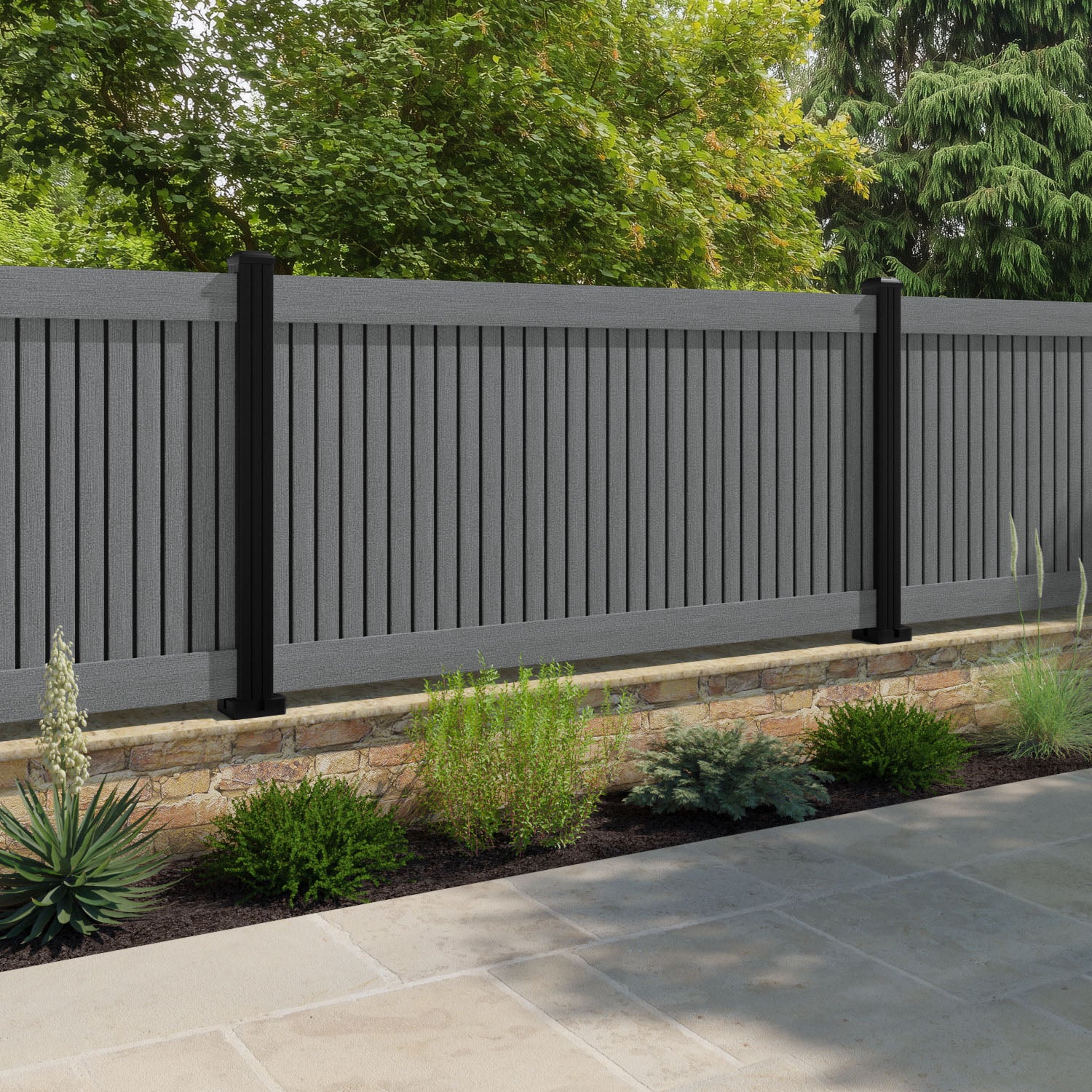 Virtis Fence Panel - Mid Grey - with our composite posts