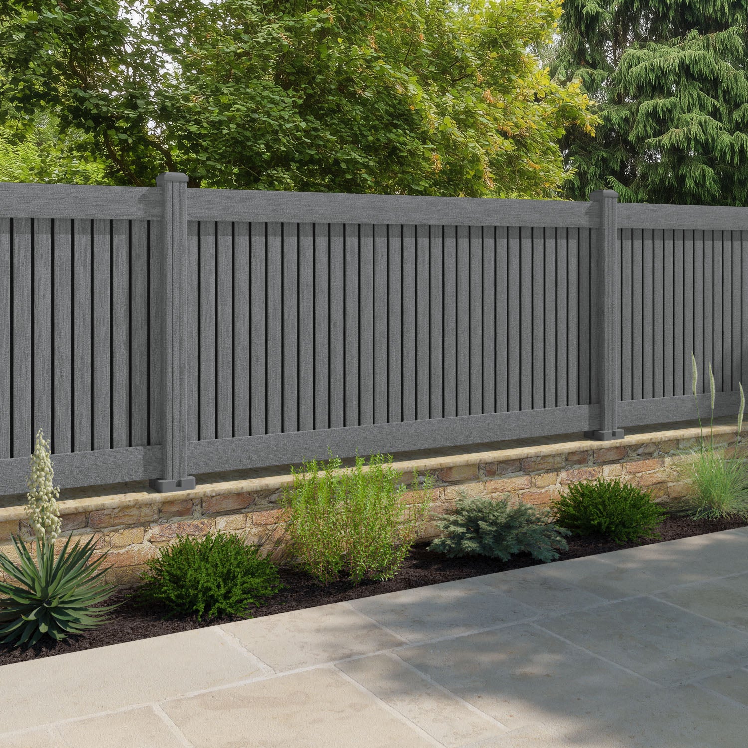 Virtis Fence Panel - Mid Grey - with our composite posts