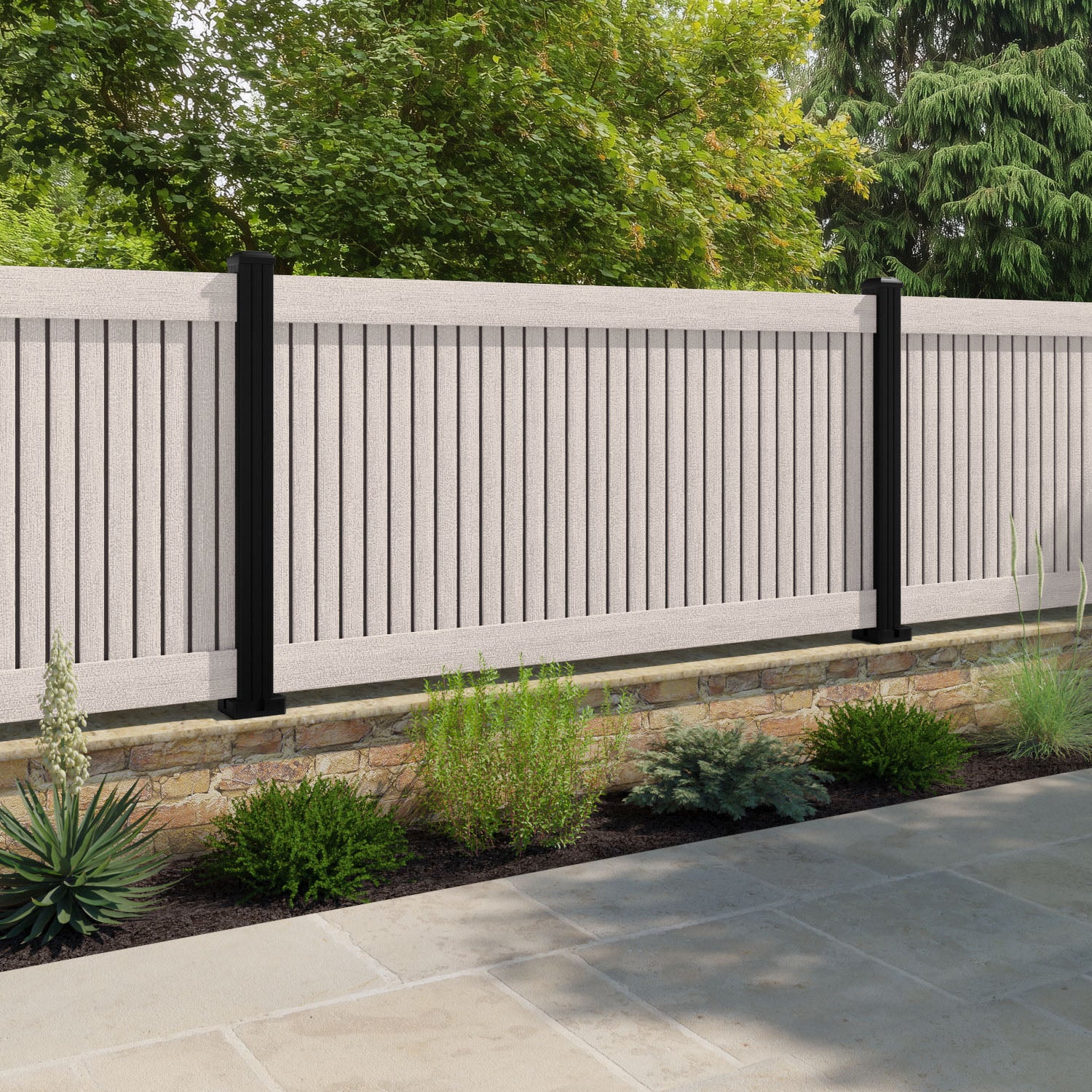 Virtis Fence Panel - Mid Stone - with our composite posts