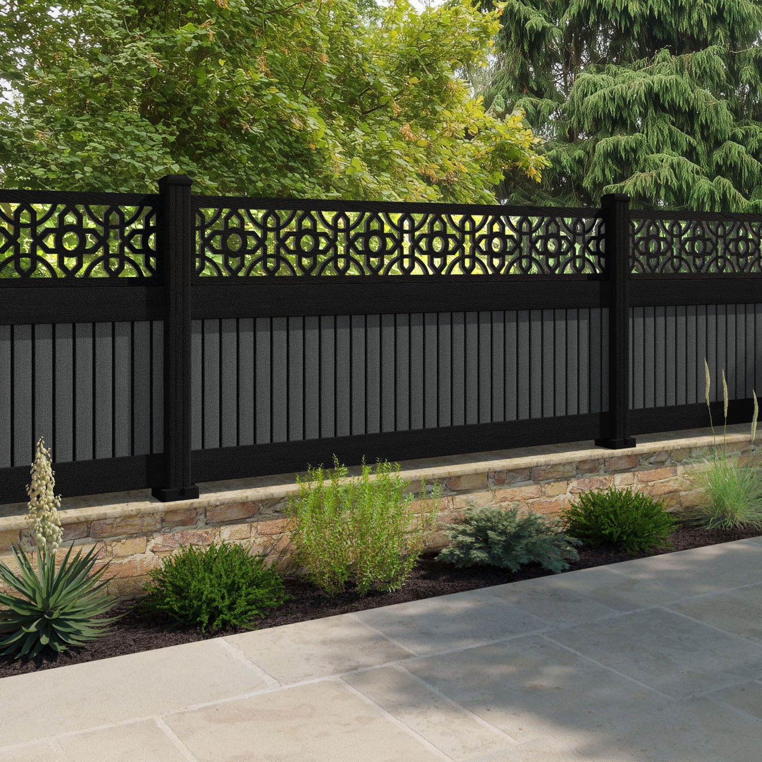 Virtis Nabila Fence Panel - Dark Grey - with our aluminium posts