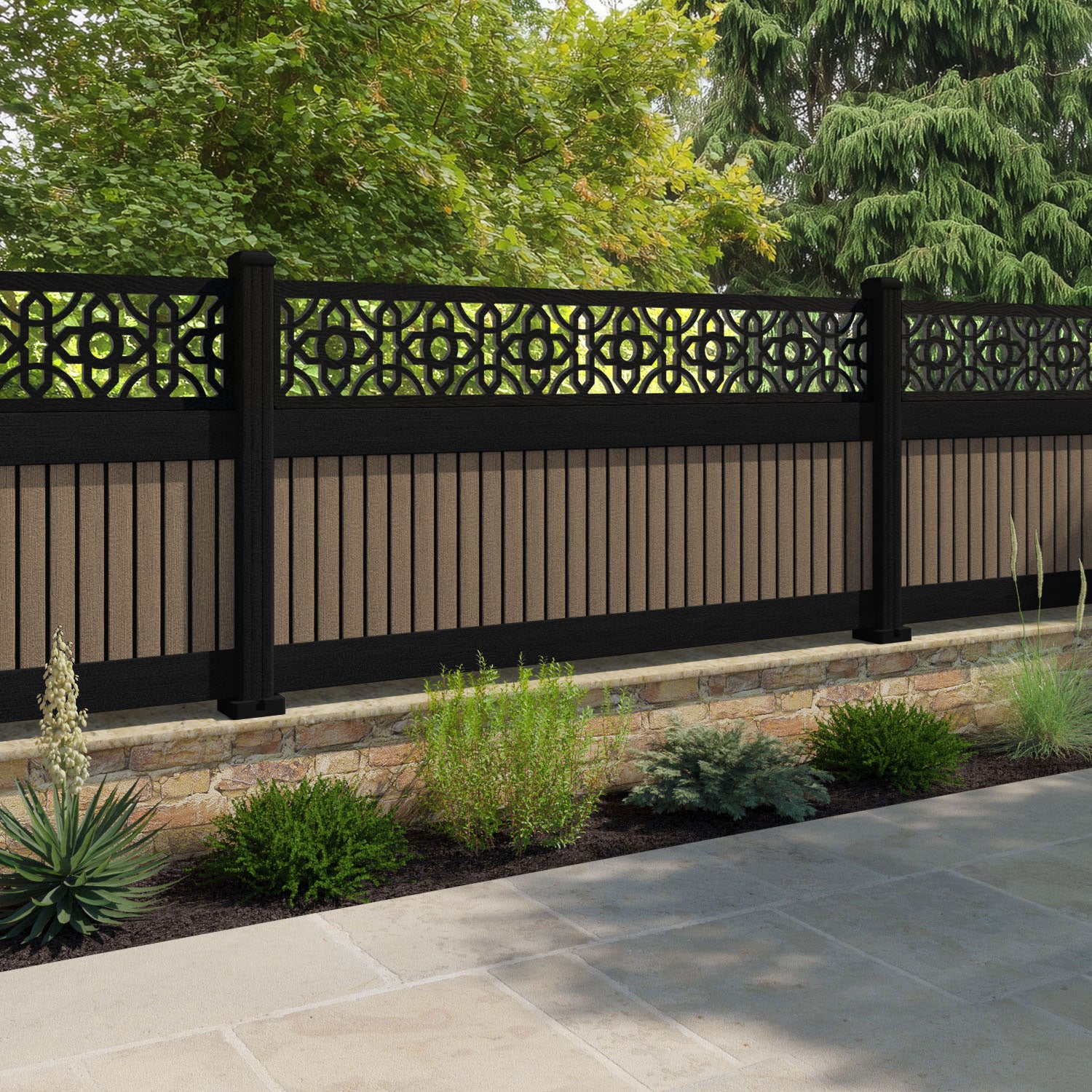 Virtis Nabila Fence Panel - Teak - with our composite posts