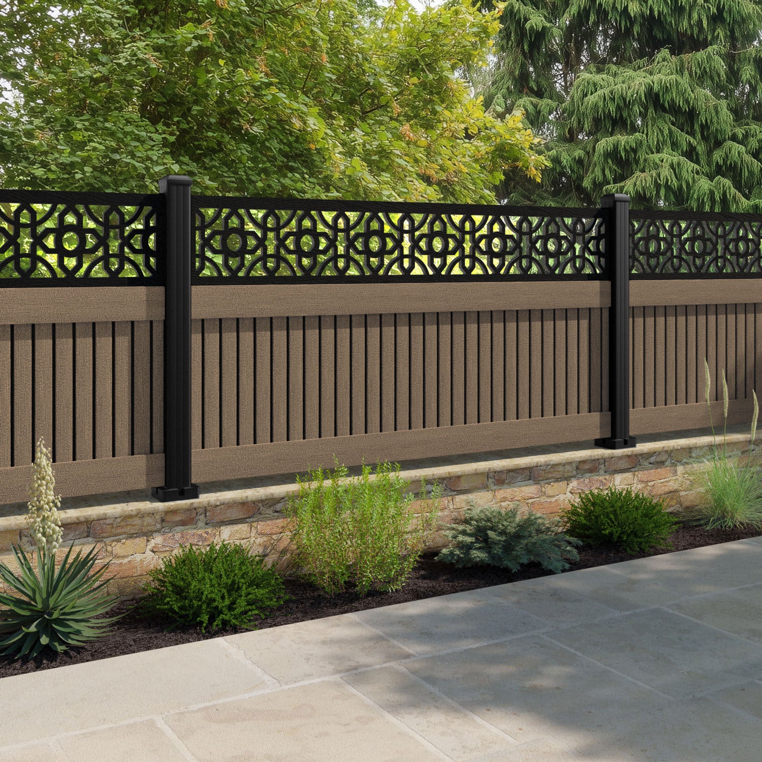 Virtis Nabila Fence Panel - Teak - with our composite posts