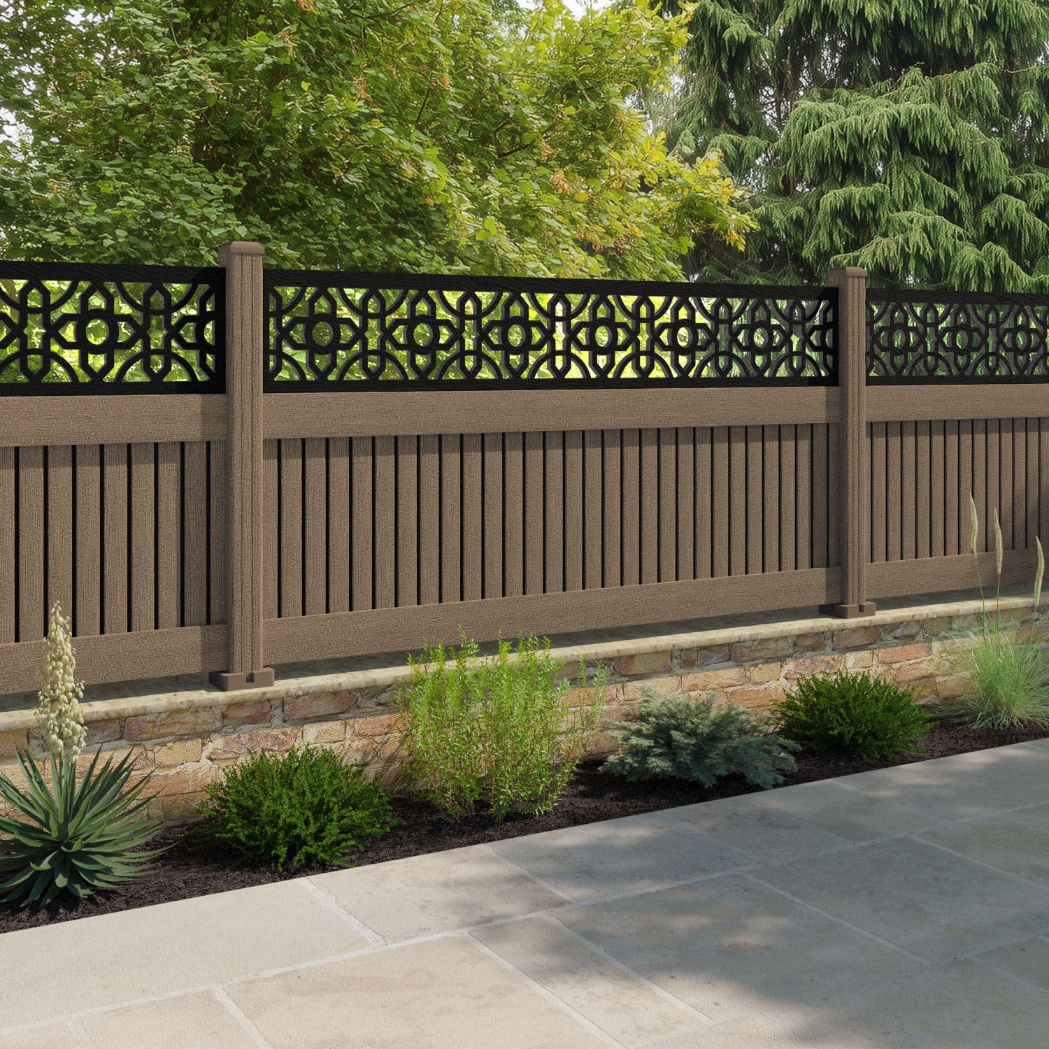 Virtis Nabila Fence Panel - Teak - with our composite posts