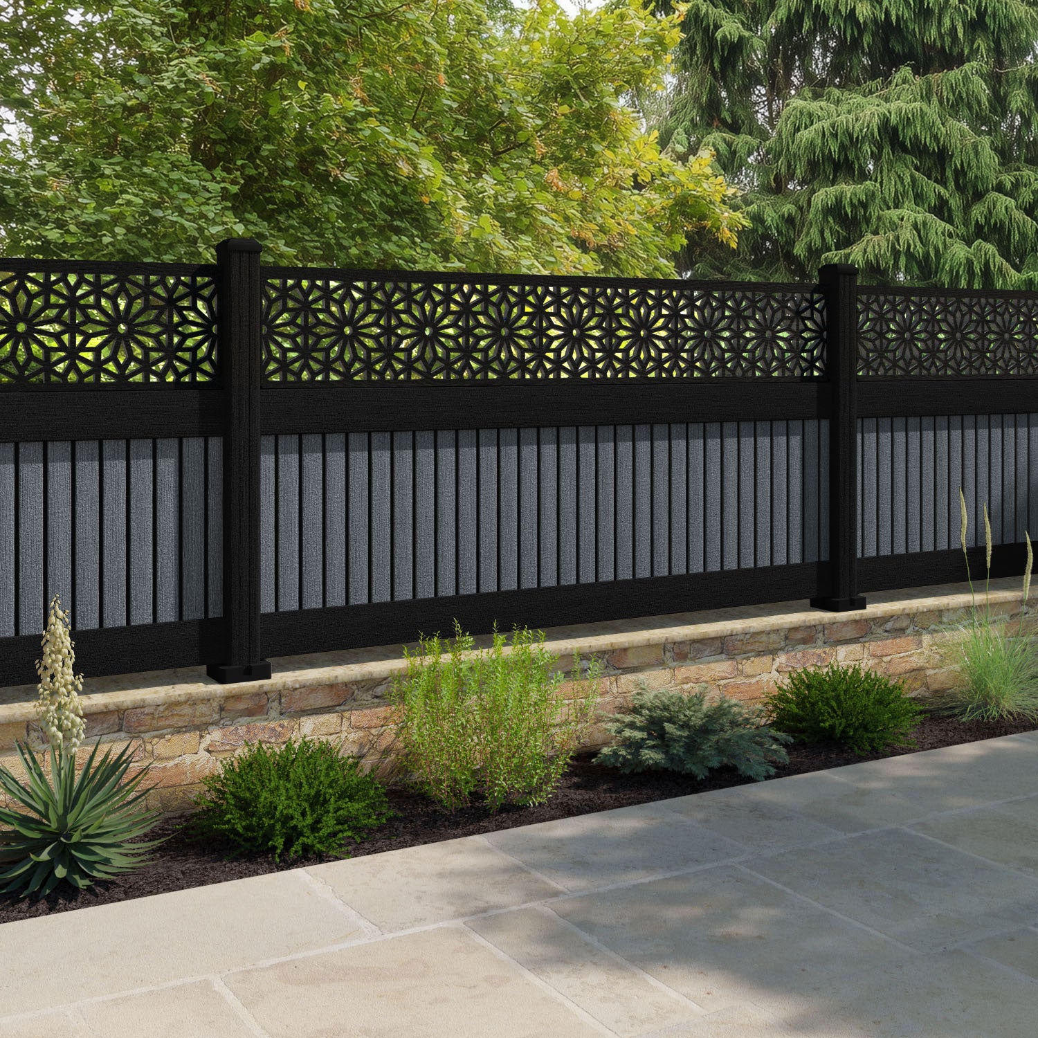 Virtis Narwa Fence Panel - Anthracite - with our aluminium posts