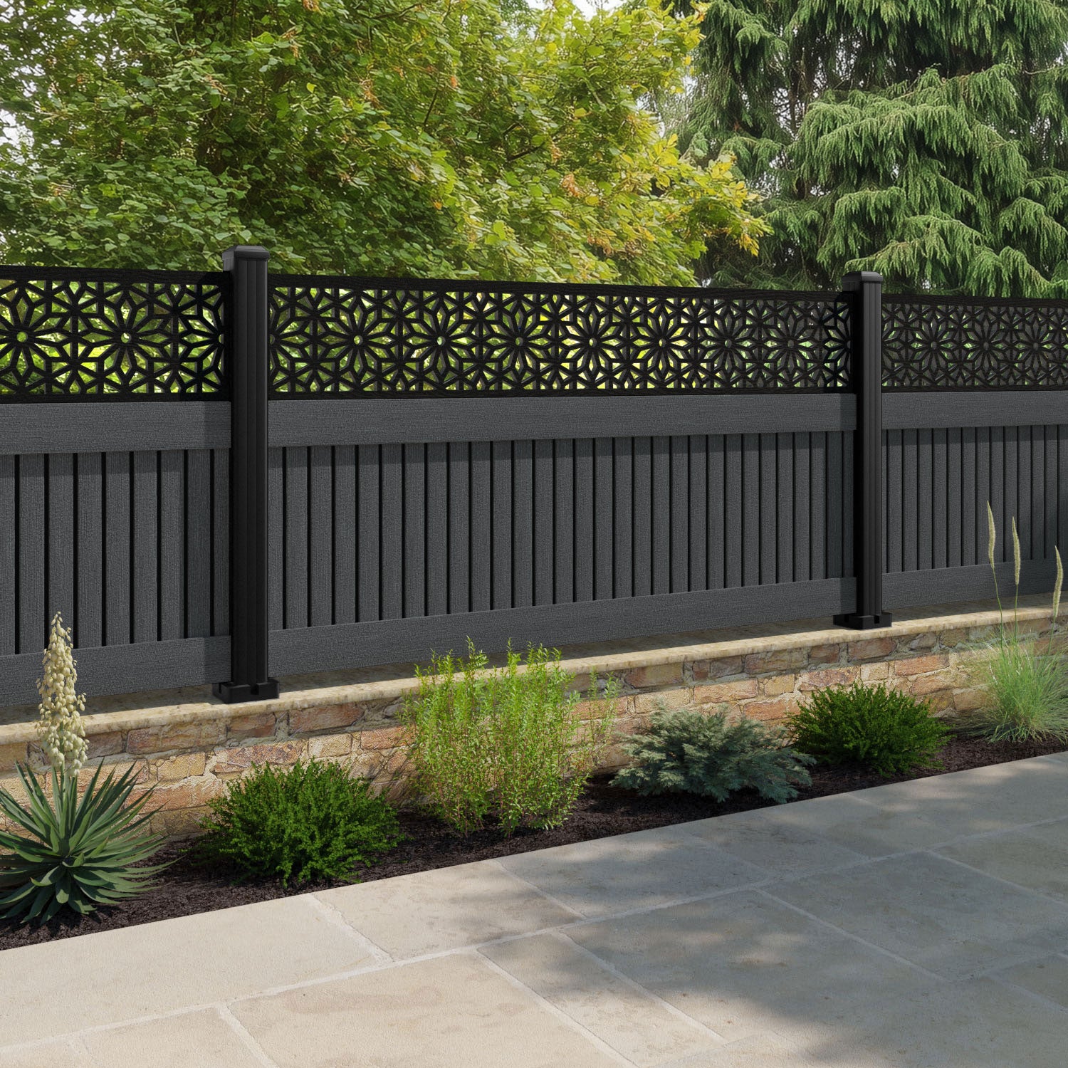 Virtis Narwa Fence Panel - Dark Grey - with our composite posts