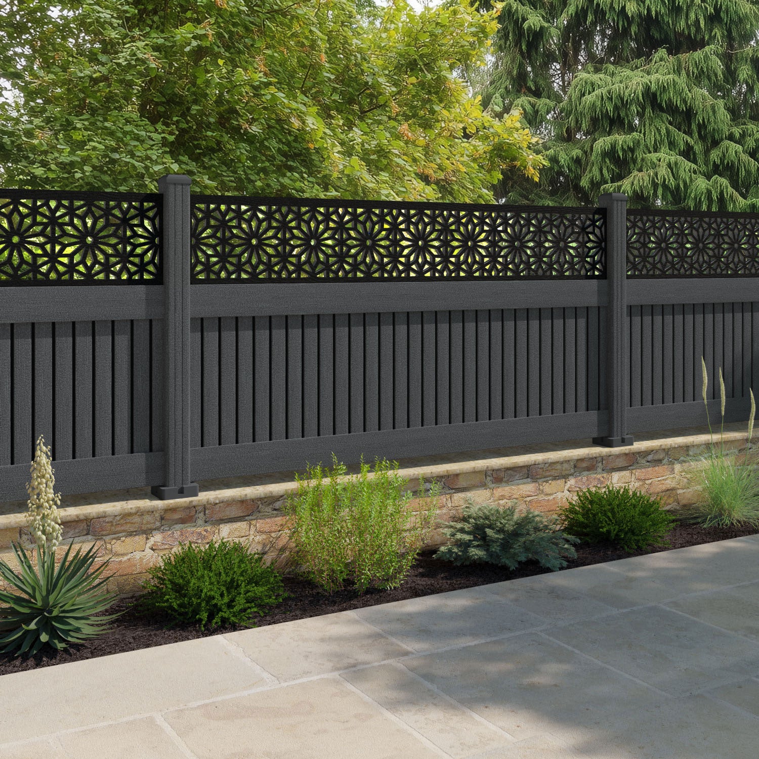Virtis Narwa Fence Panel - Dark Grey - with our composite posts