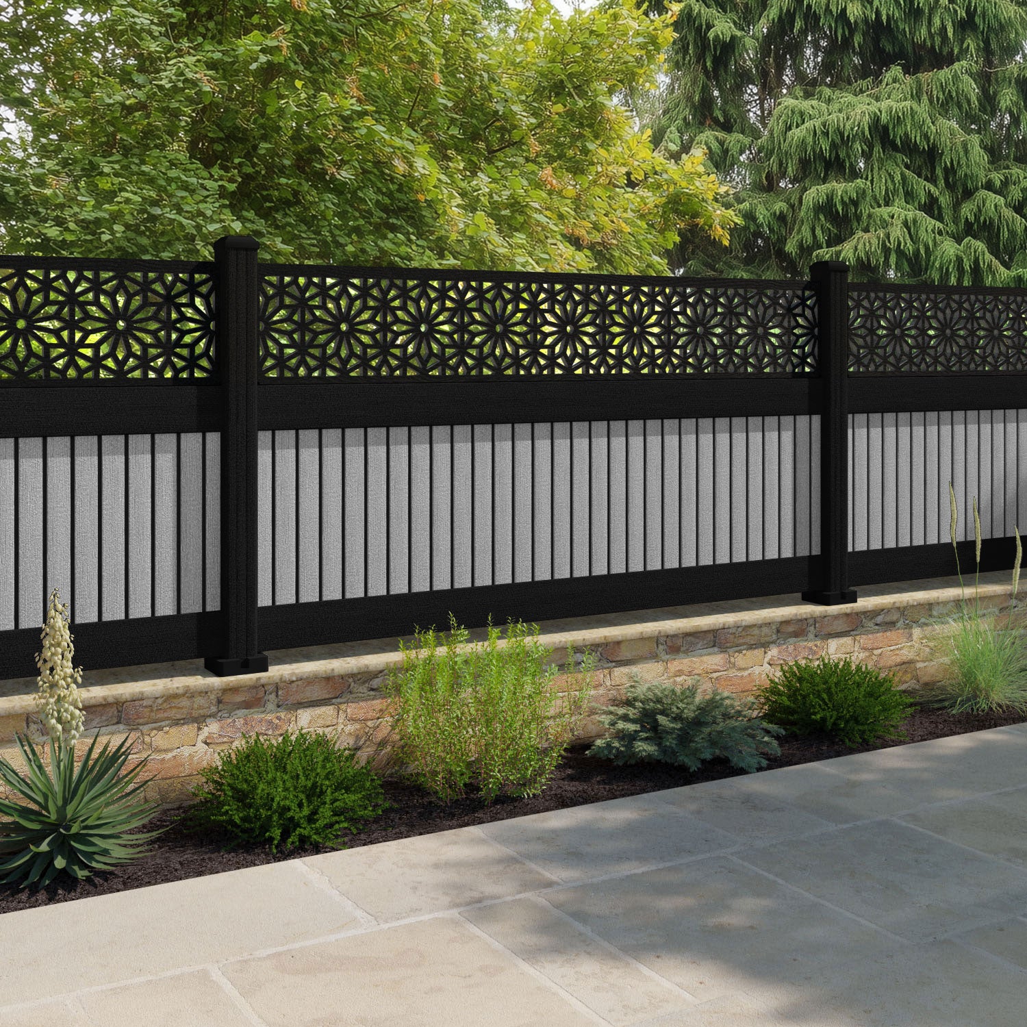 Virtis Narwa Fence Panel - Light Grey - with our composite posts
