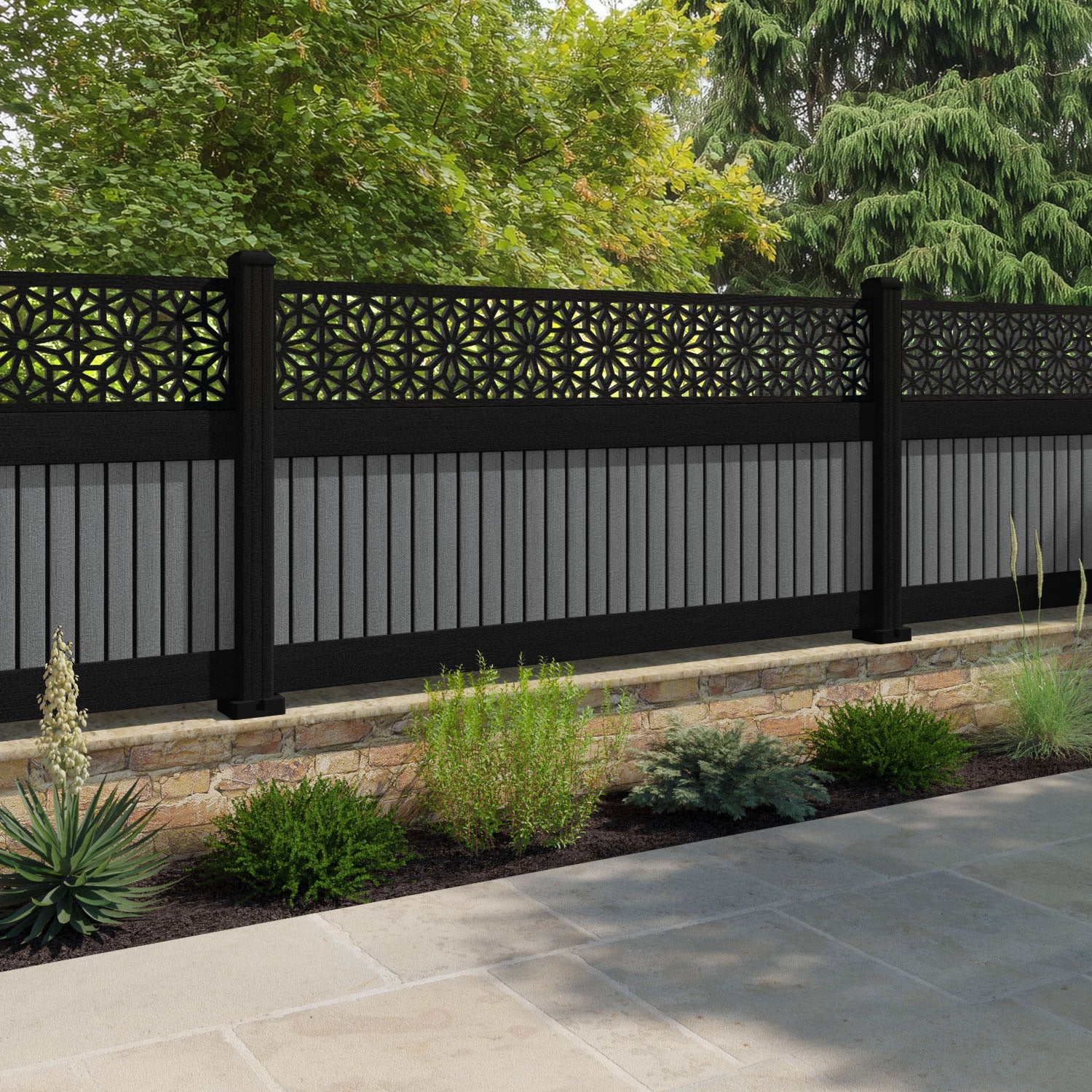 Virtis Narwa Fence Panel - Mid Grey - with our composite posts