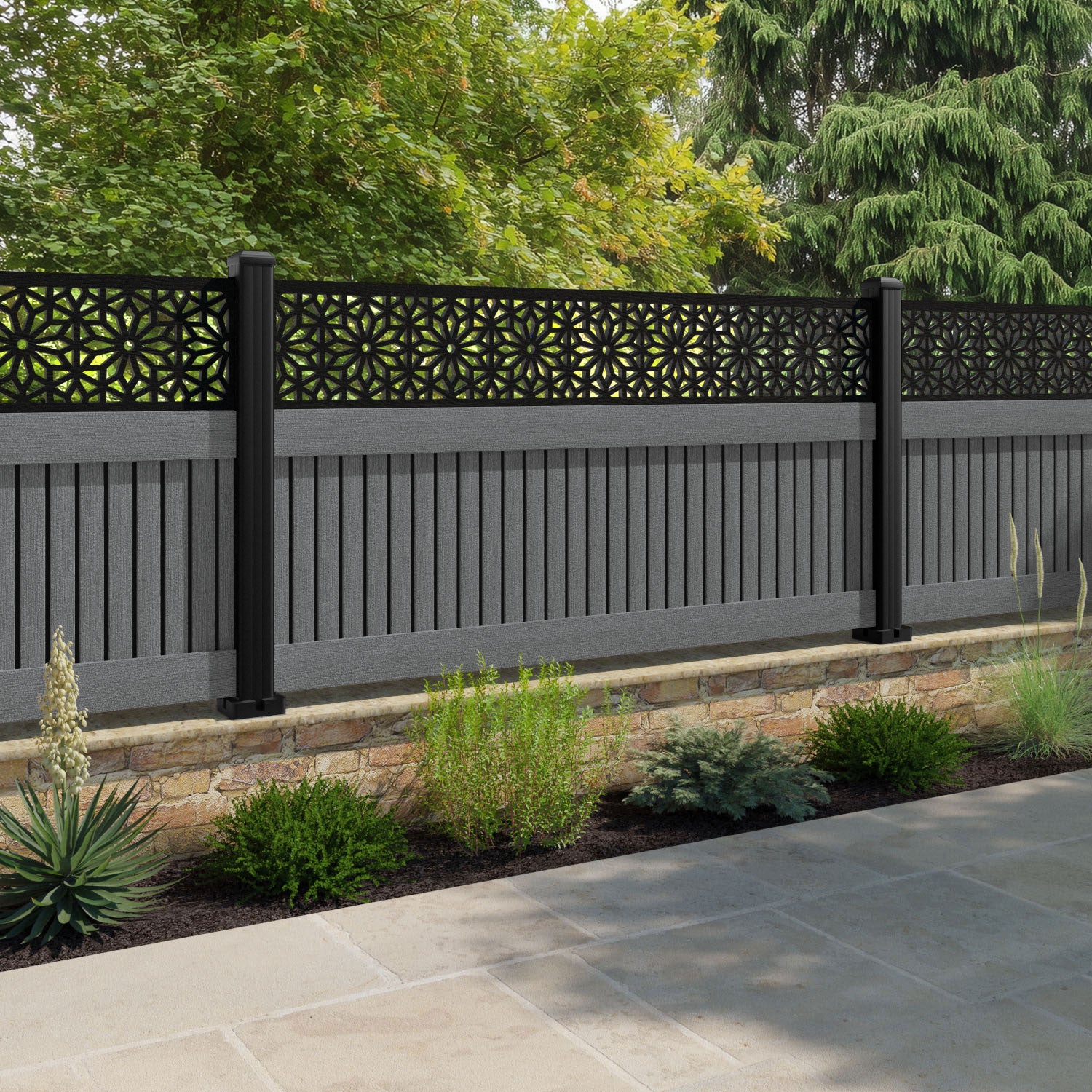 Virtis Narwa Fence Panel - Mid Grey - with our composite posts