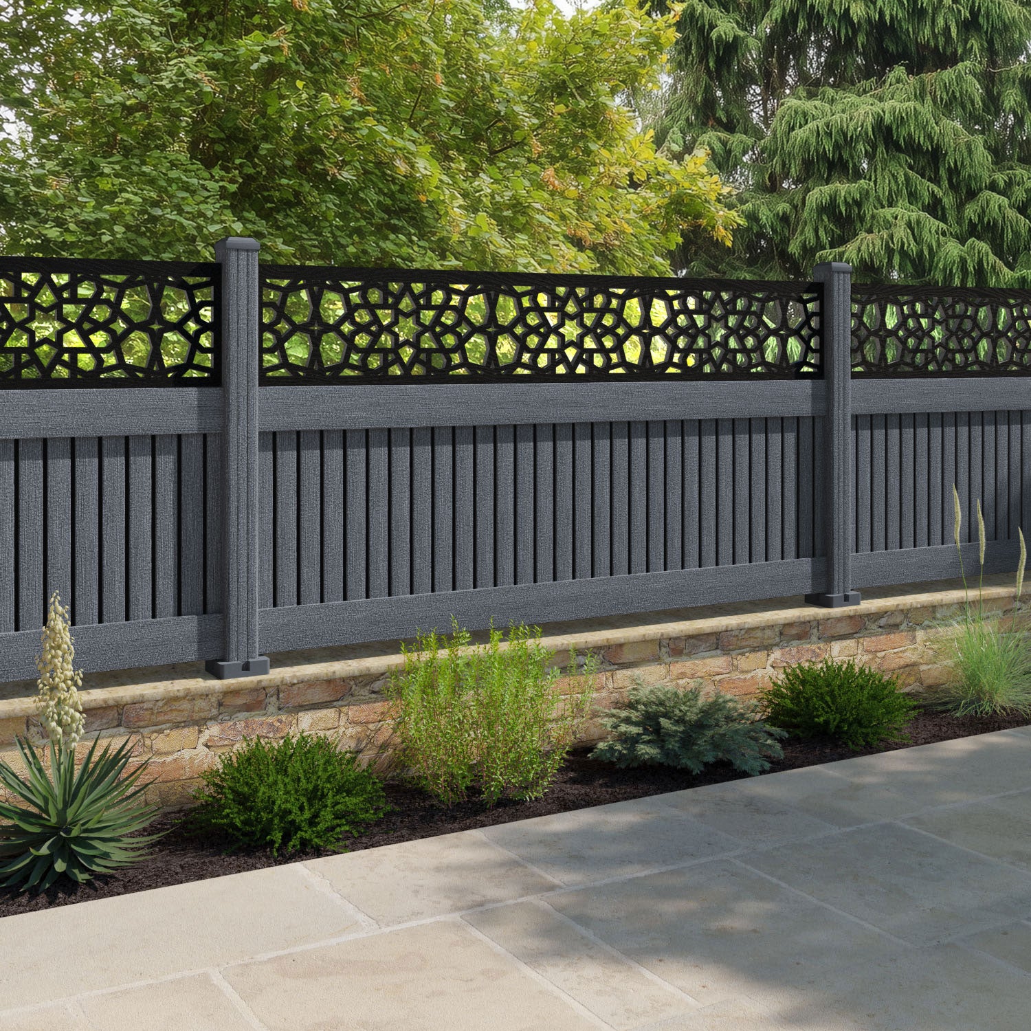 Virtis Nazira Fence Panel - Anthracite - with our composite posts