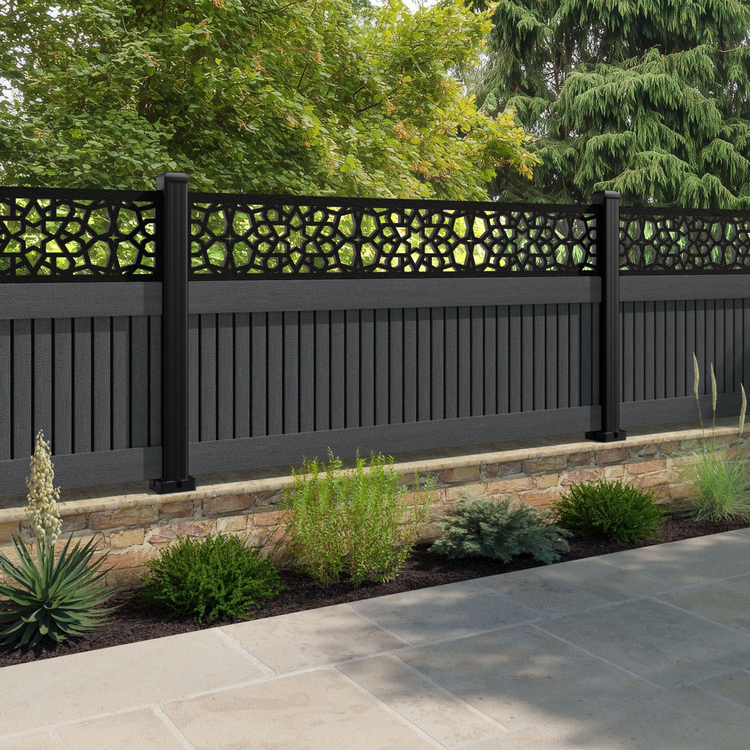 Virtis Nazira Fence Panel - Dark Grey - with our composite posts