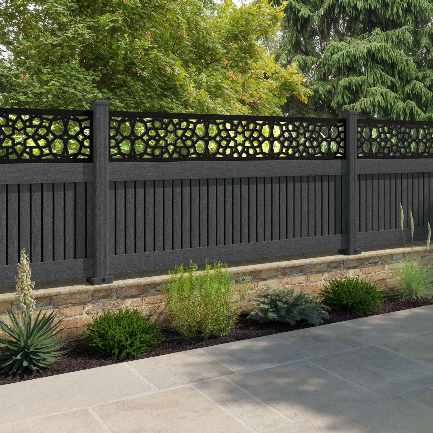 Virtis Nazira Fence Panel - Dark Grey - with our composite posts