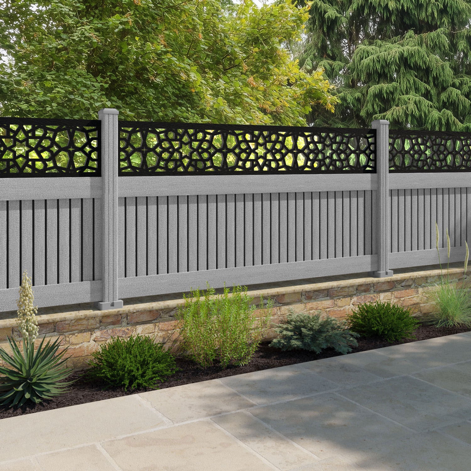 Virtis Nazira Fence Panel - Light Grey - with our composite posts