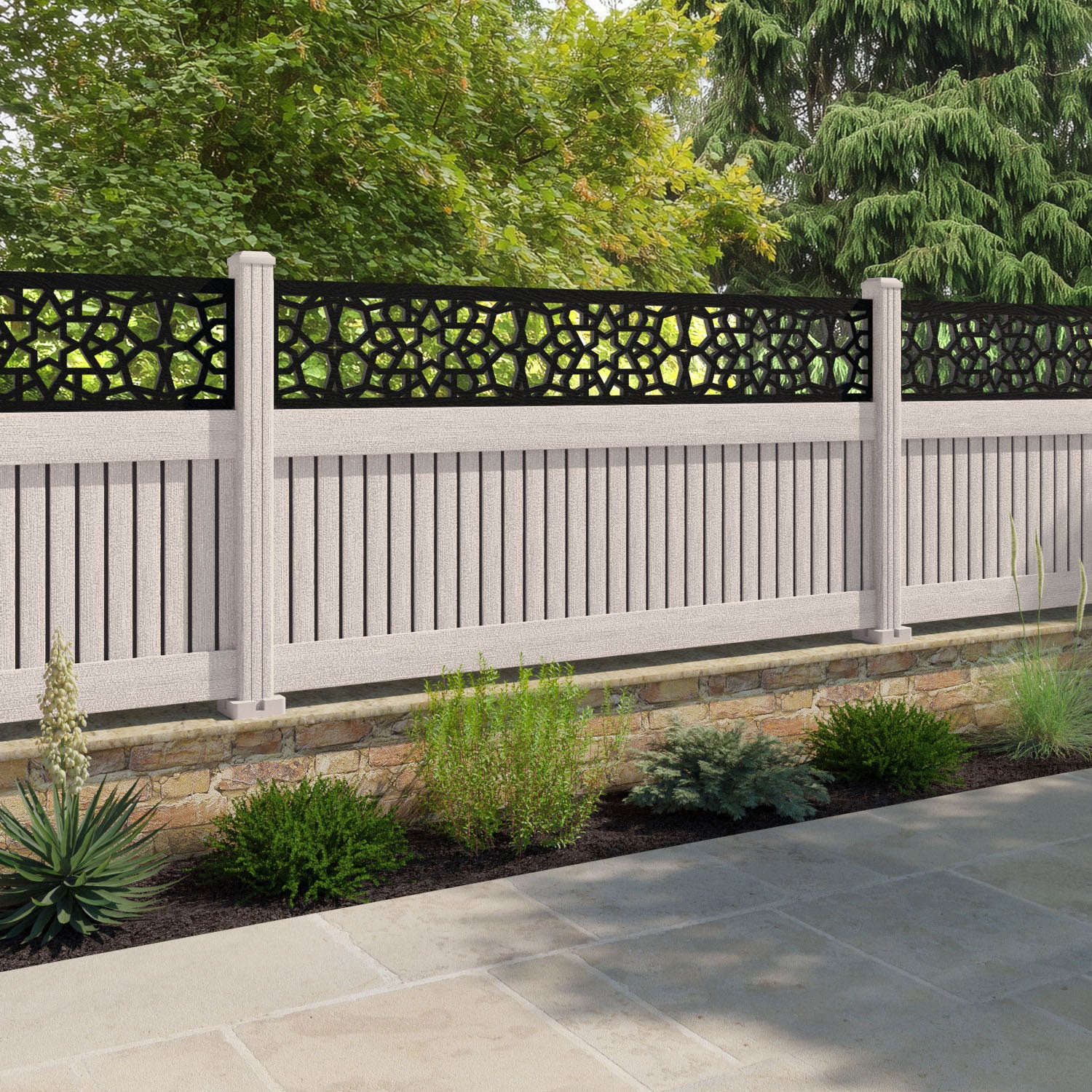 Virtis Nazira Fence Panel - Mid Stone - with our composite posts