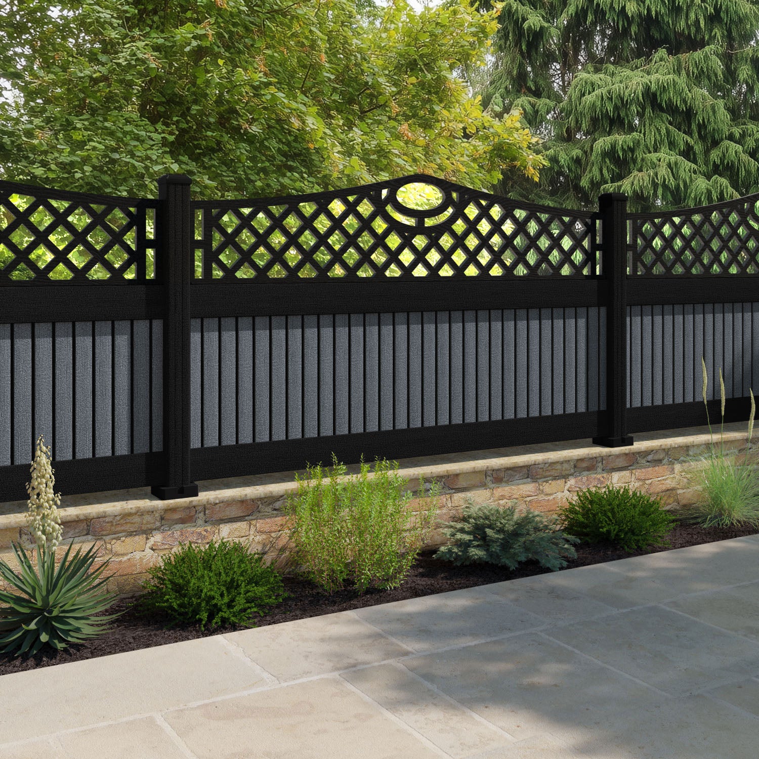 Virtis Oxford Curved Top Fence Panel - Anthracite - with our composite posts