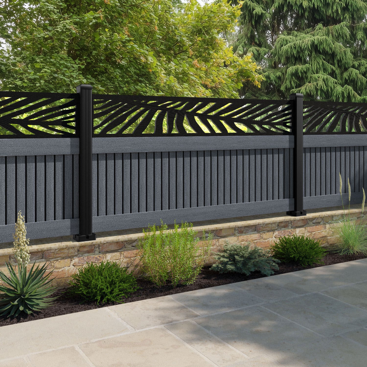 Virtis Palm Fence Panel - Anthracite - with our composite posts