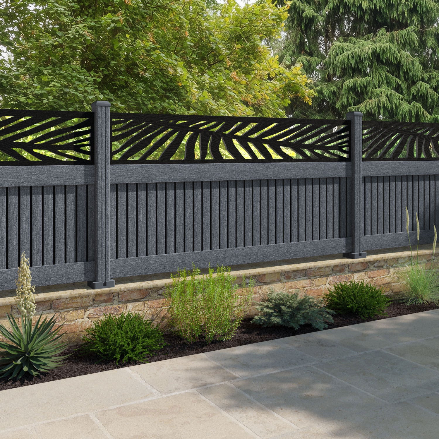 Virtis Palm Fence Panel - Anthracite - with our composite posts