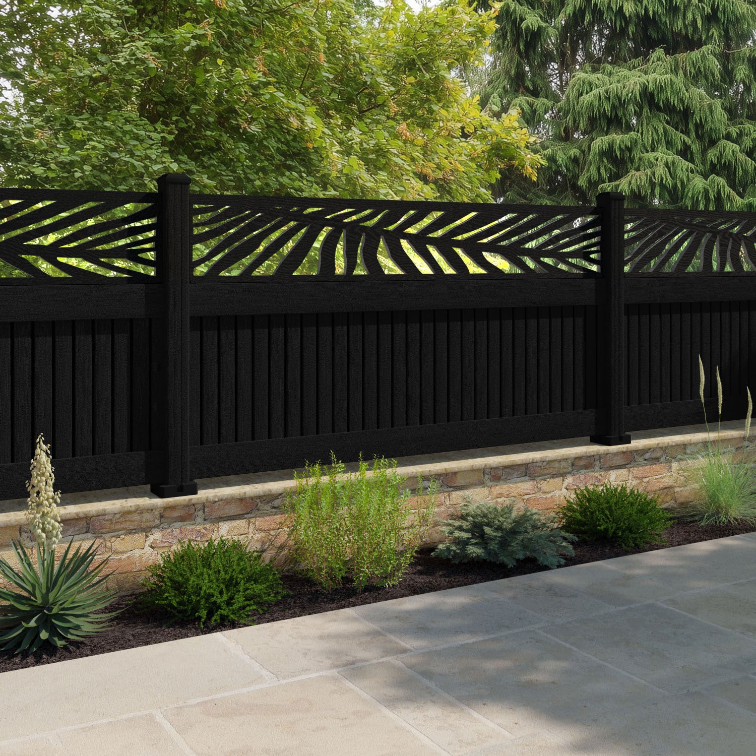 Virtis Palm Fence Panel - Black - with our composite posts