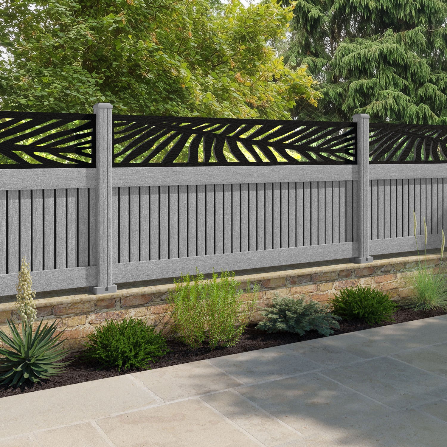 Virtis Palm Fence Panel - Light Grey - with our composite posts