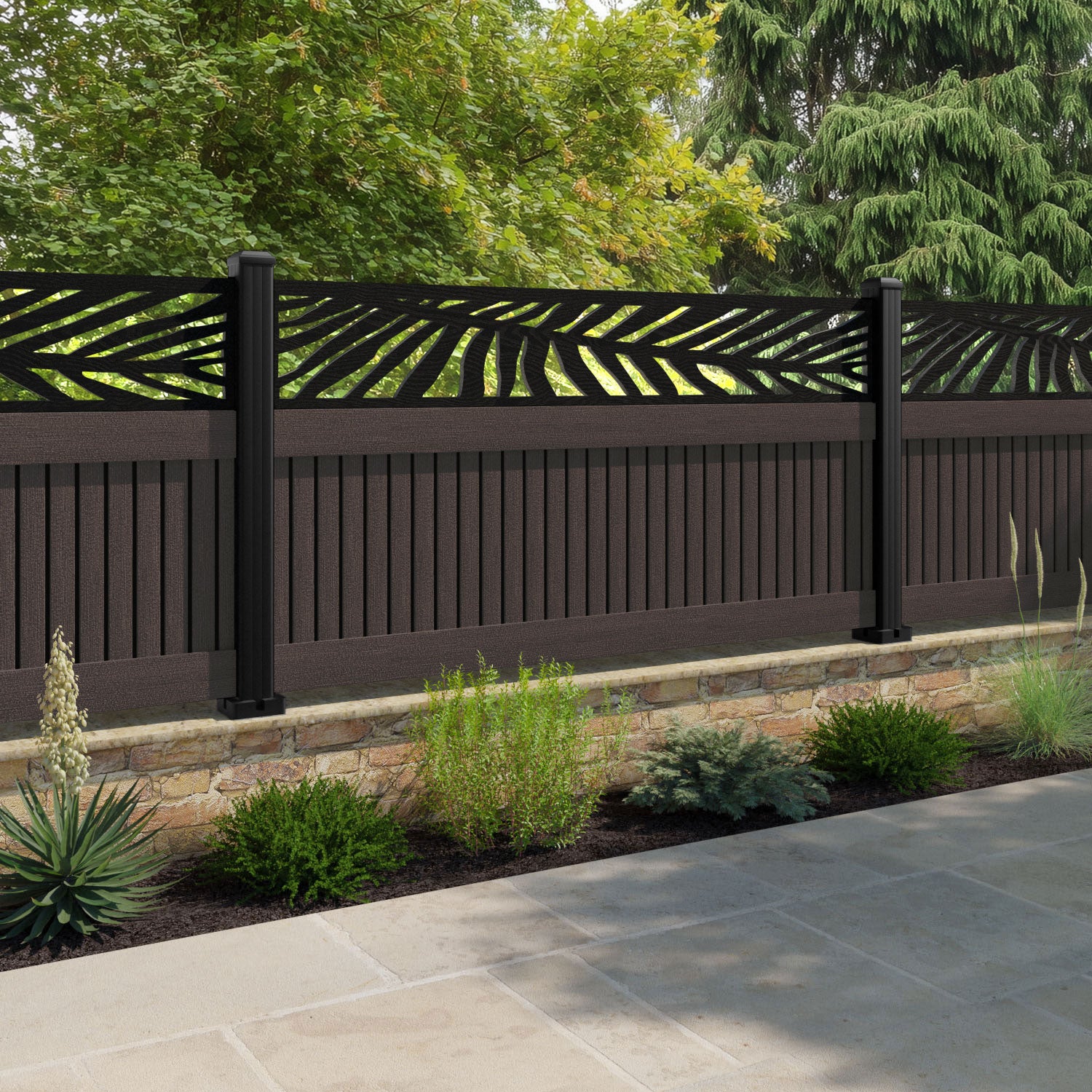 Virtis Palm Fence Panel - Mid Brown - with our composite posts