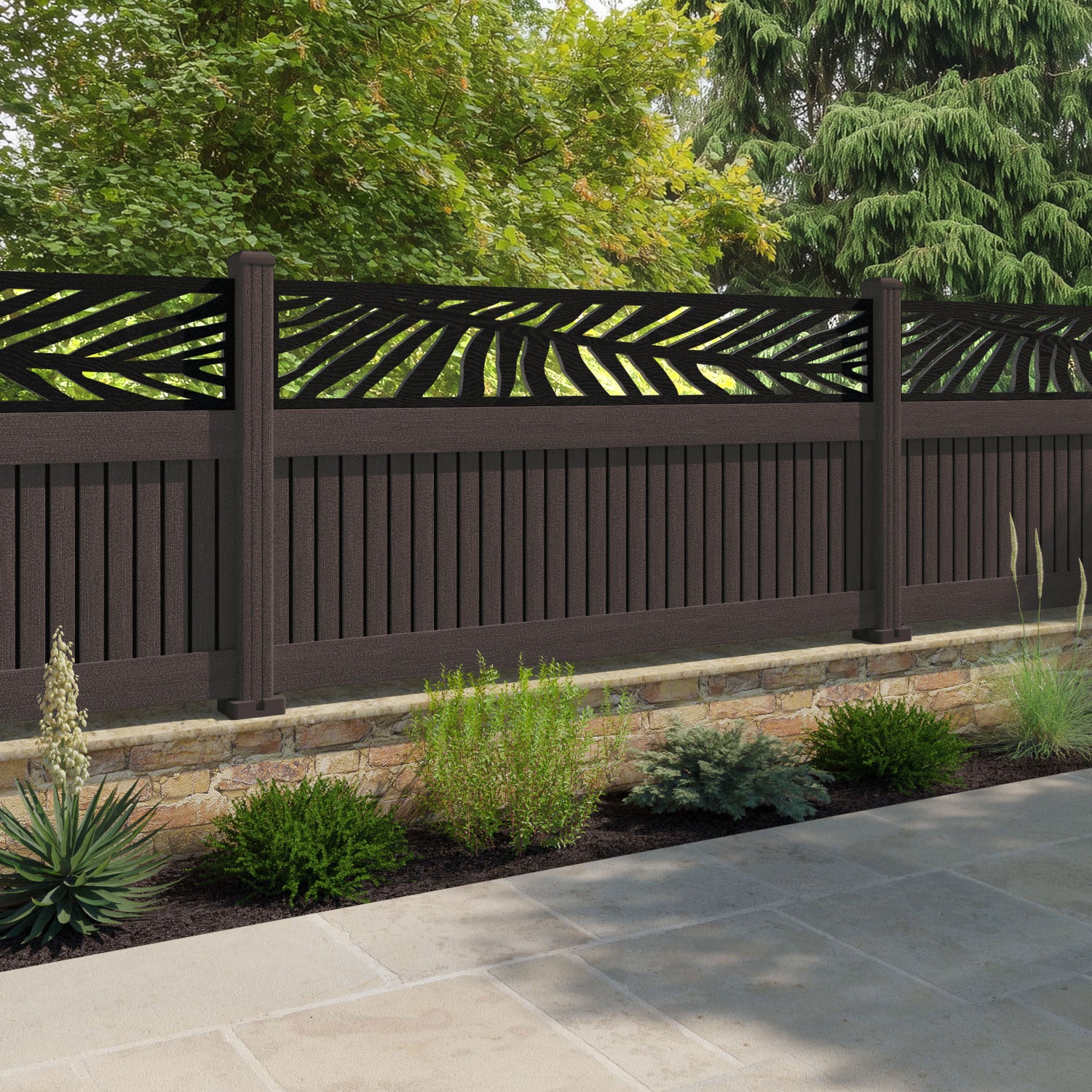 Virtis Palm Fence Panel - Mid Brown - with our composite posts