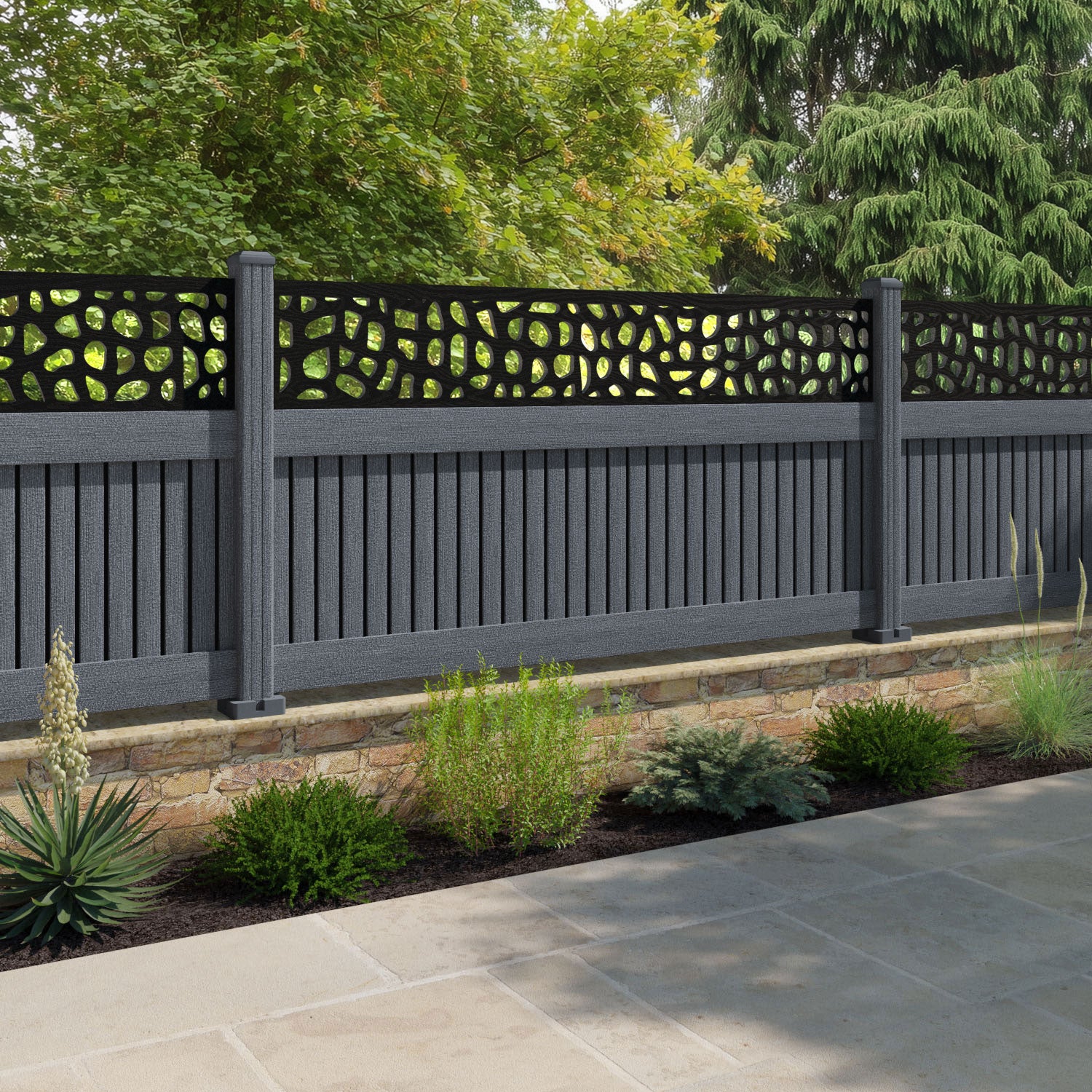 Virtis Pebble Fence Panel - Anthracite - with our composite posts