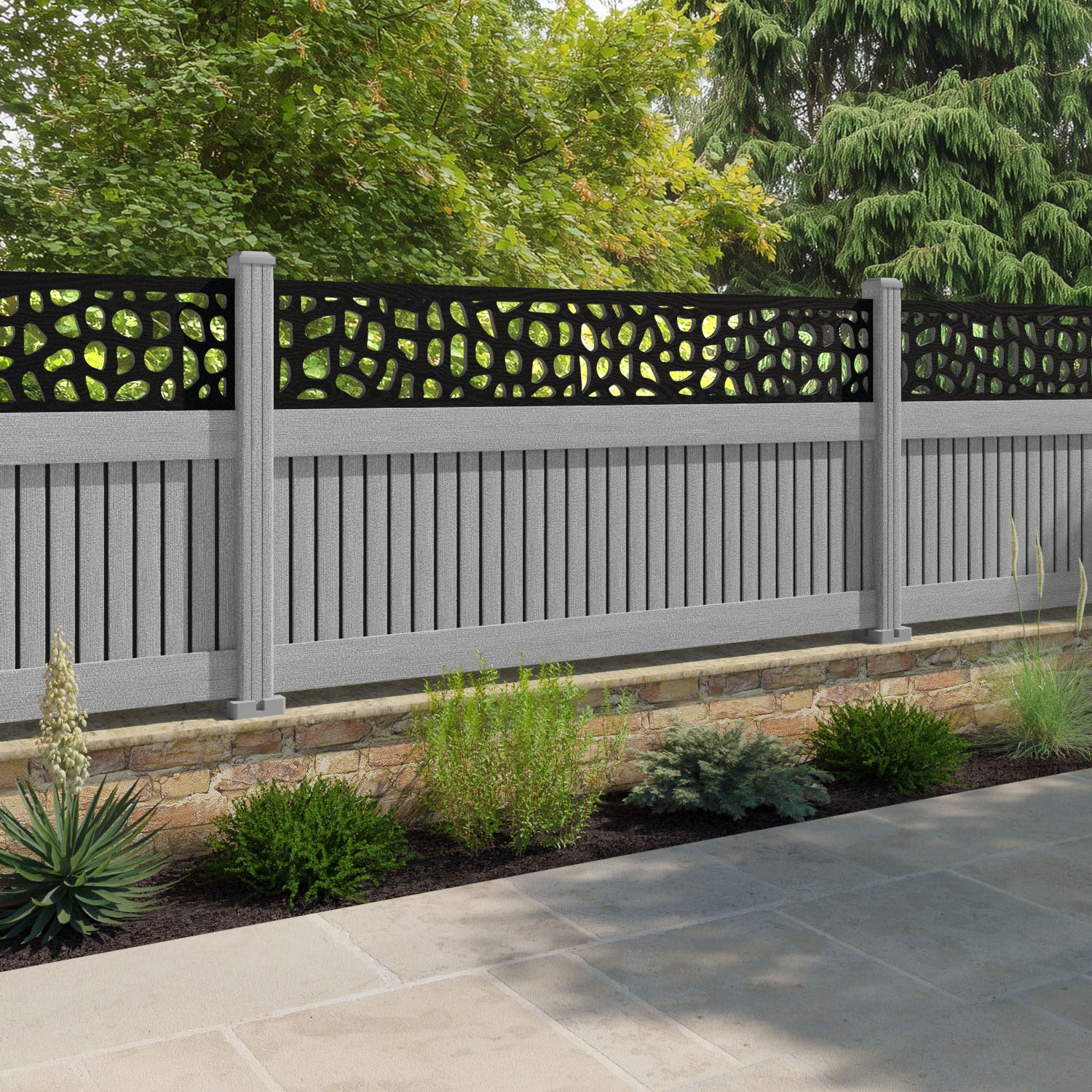 Virtis Pebble Fence Panel - Light Grey - with our composite posts