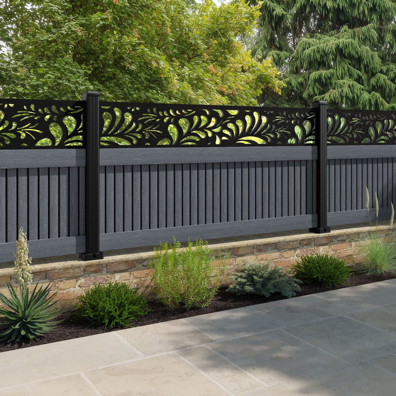 Virtis Petal Fence Panel - Anthracite - with our composite posts