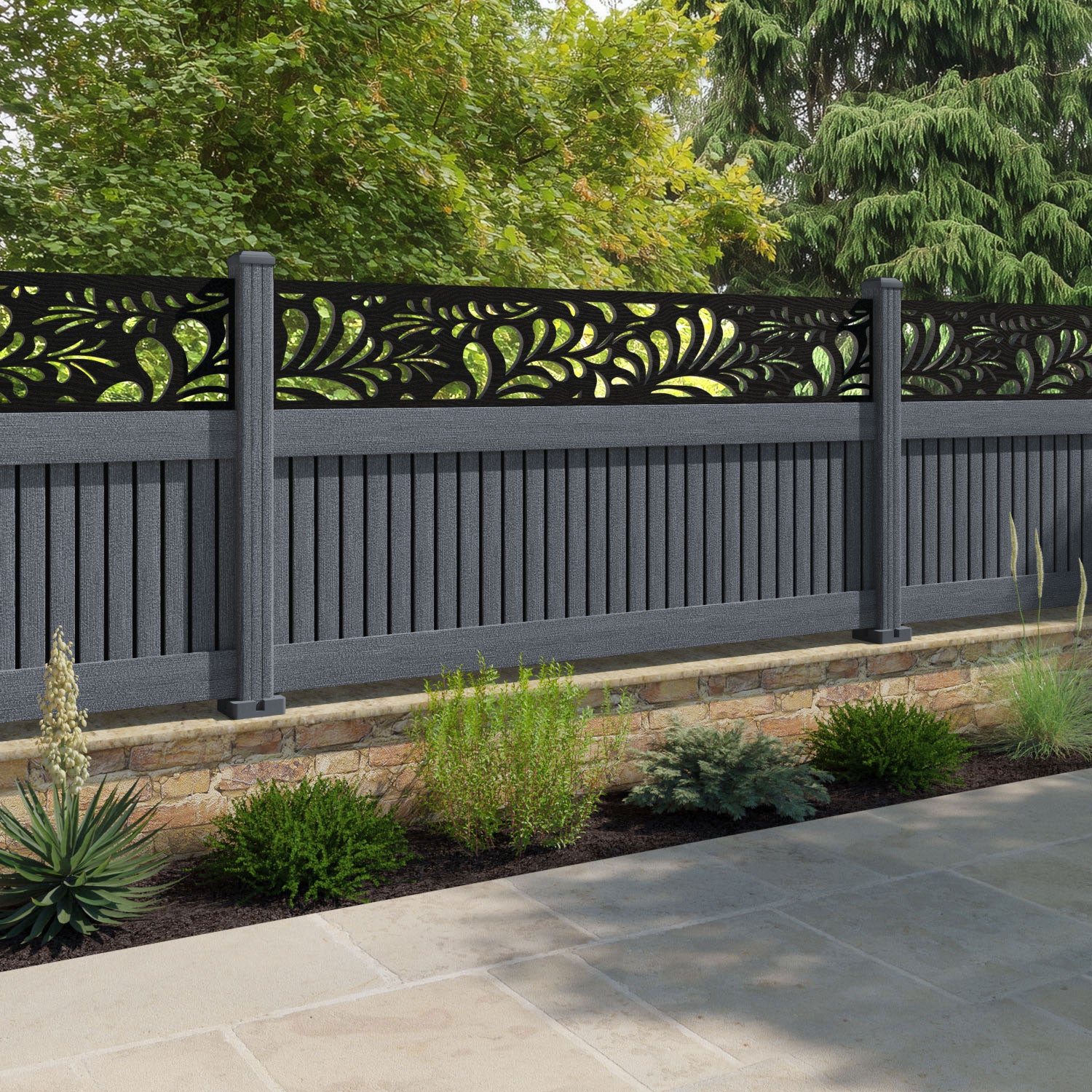Virtis Petal Fence Panel - Anthracite - with our composite posts