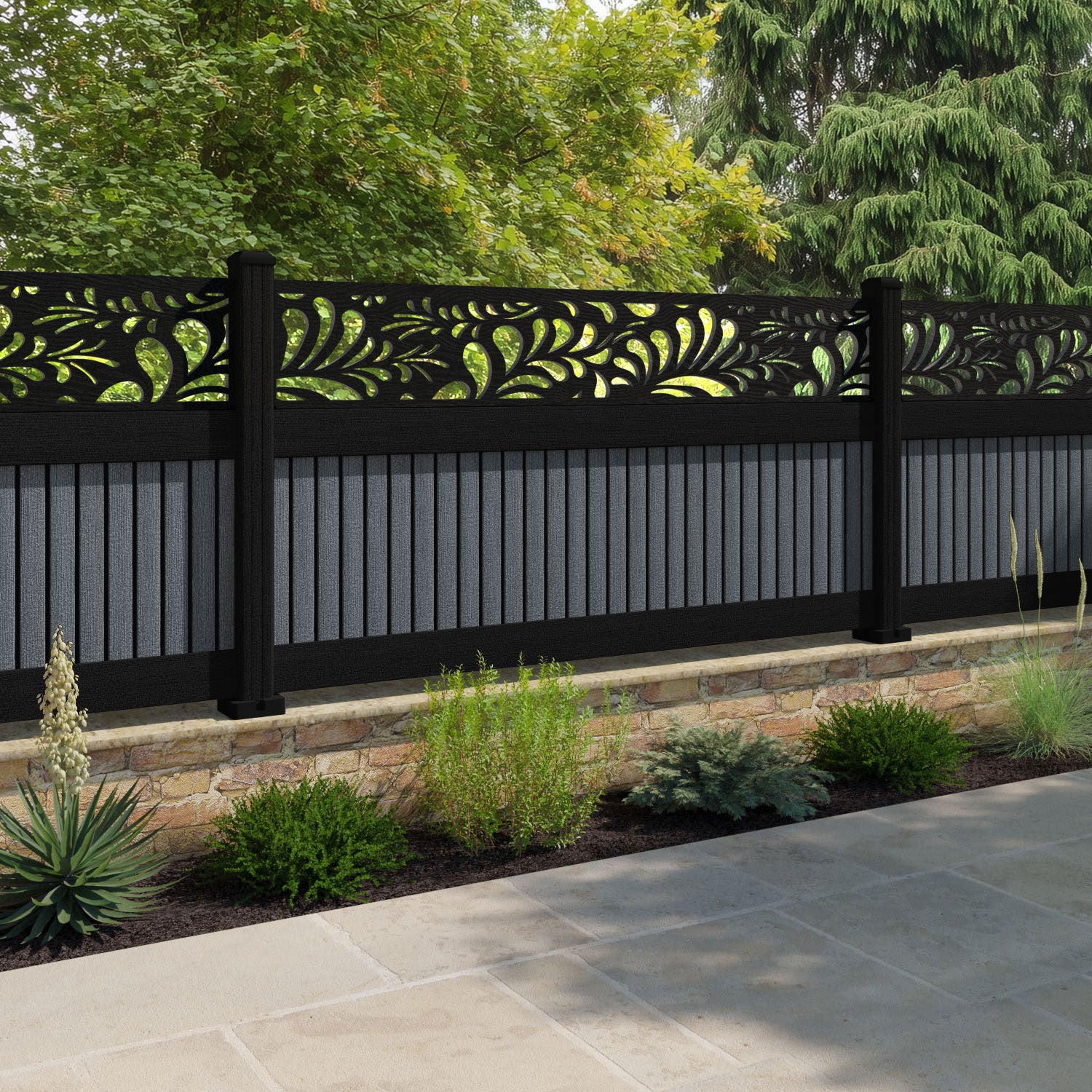 Virtis Petal Fence Panel - Anthracite - with our composite posts