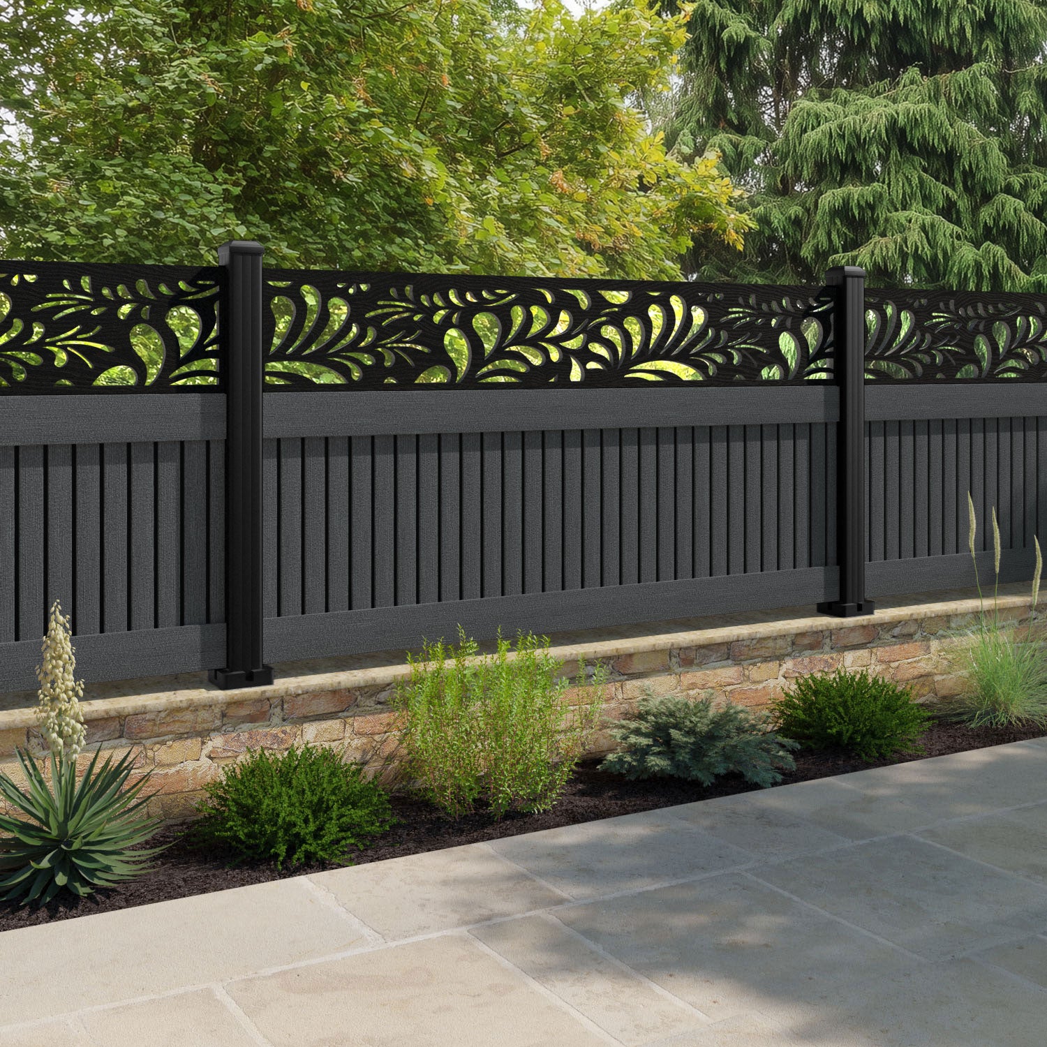 Virtis Petal Fence Panel - Dark Grey - with our composite posts