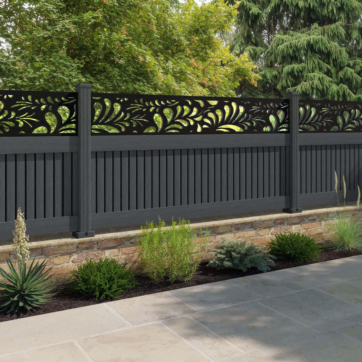 Virtis Petal Fence Panel - Dark Grey - with our composite posts