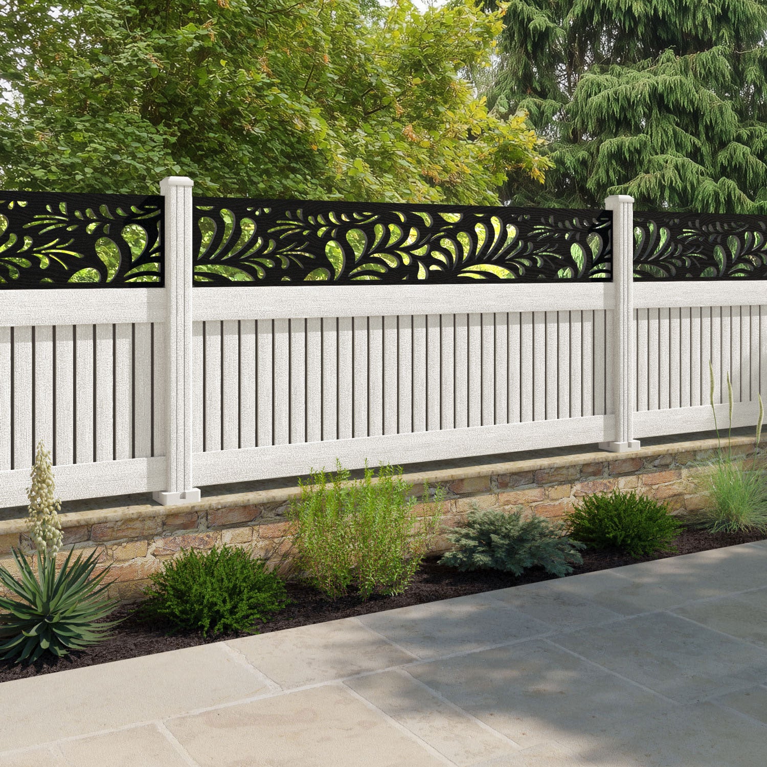Virtis Petal Fence Panel - Light Stone - with our composite posts