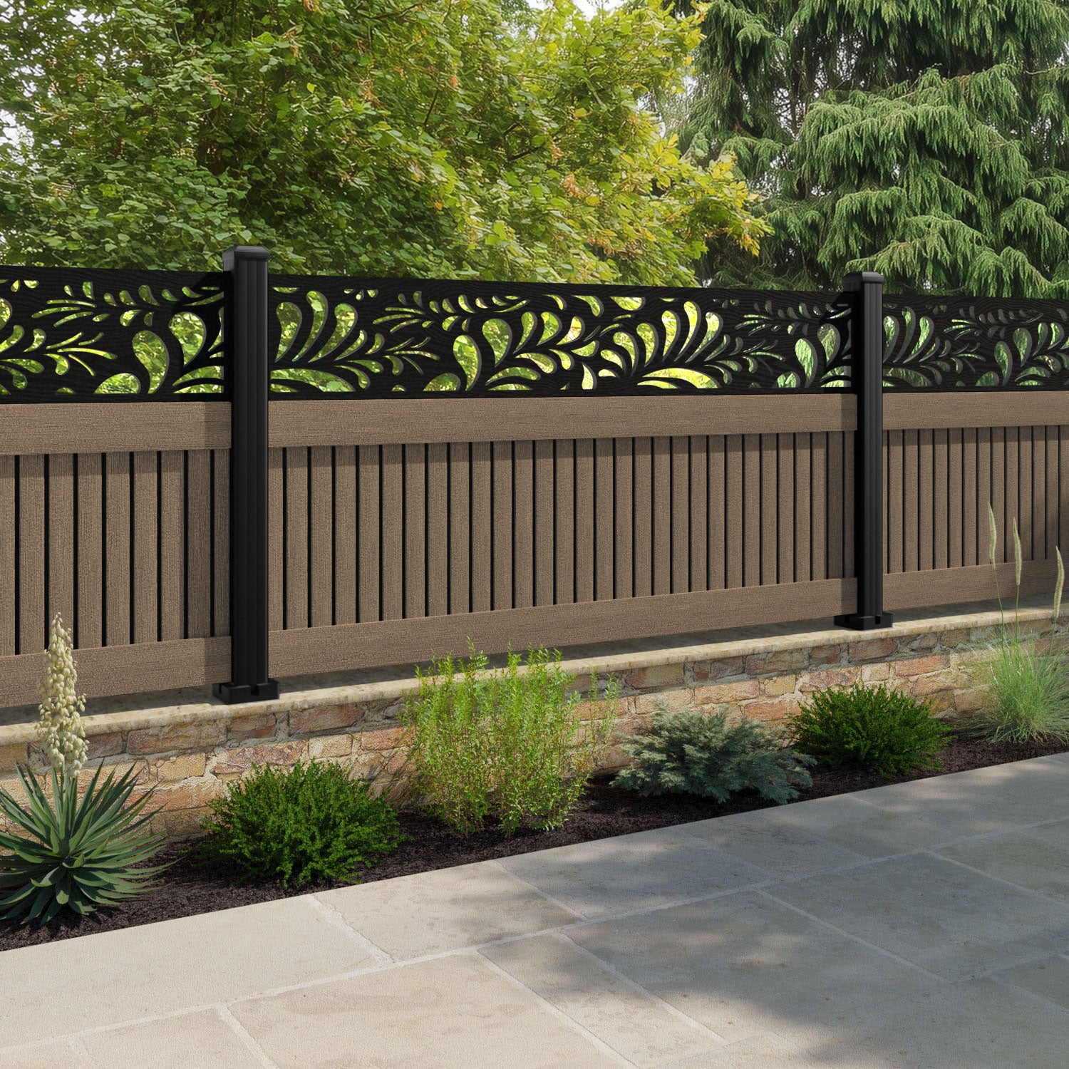 Virtis Petal Fence Panel - Teak - with our composite posts